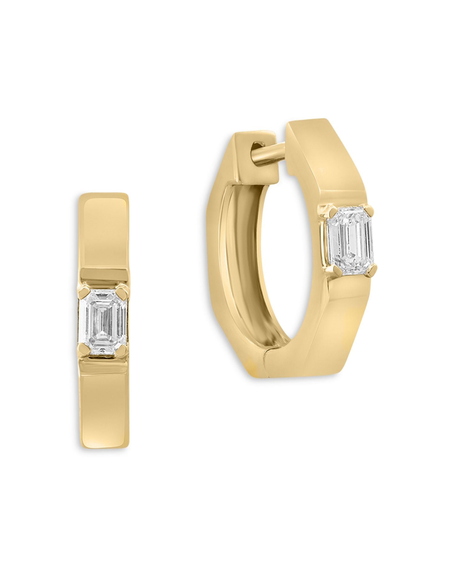 Diamond Emerald Cut Huggie Hoop Earrings in 14K Yellow Gold, 0.33 ct. t.w.