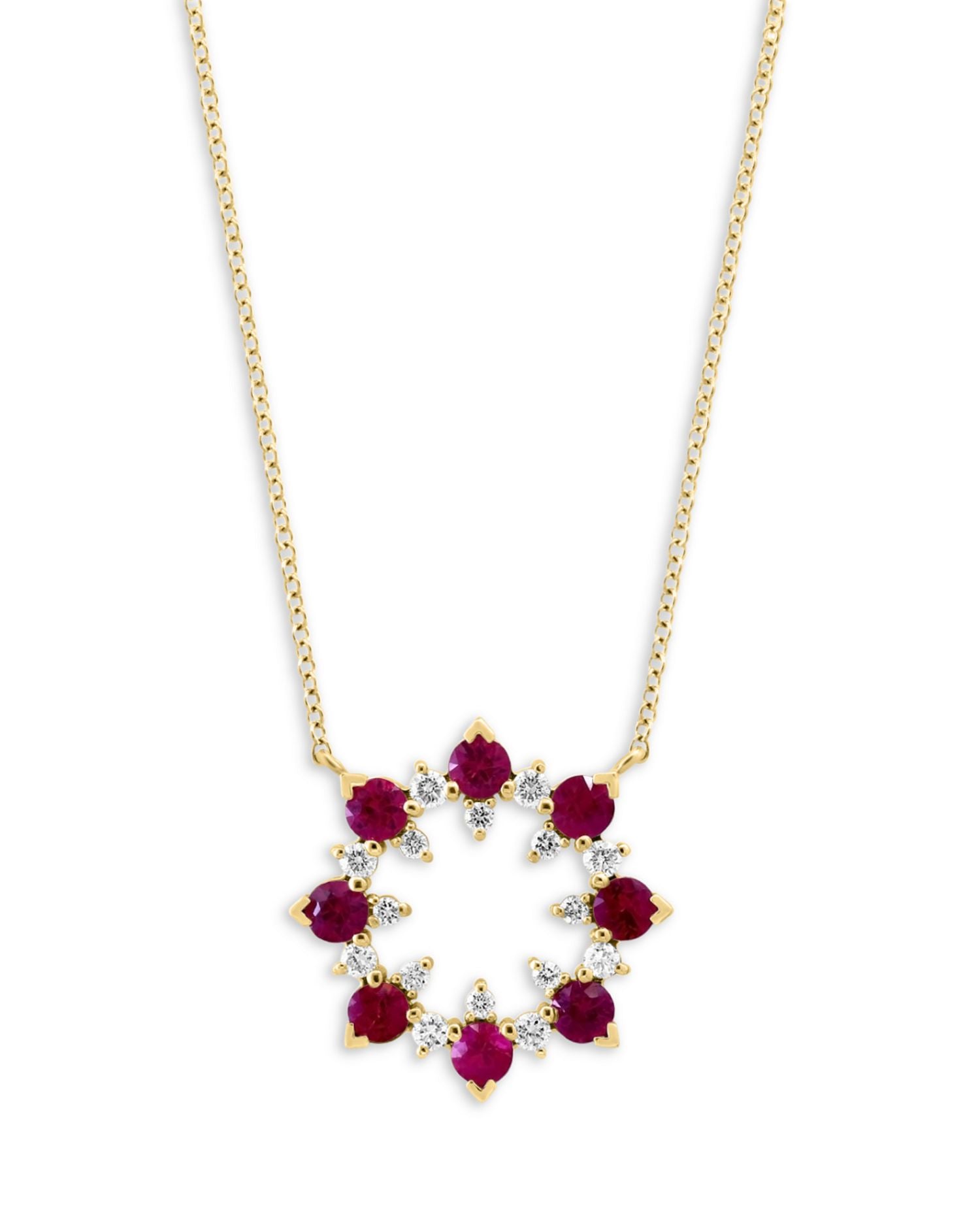 Ruby & Diamond Circle Pendant Necklace  in 14K Yellow Gold, 18'