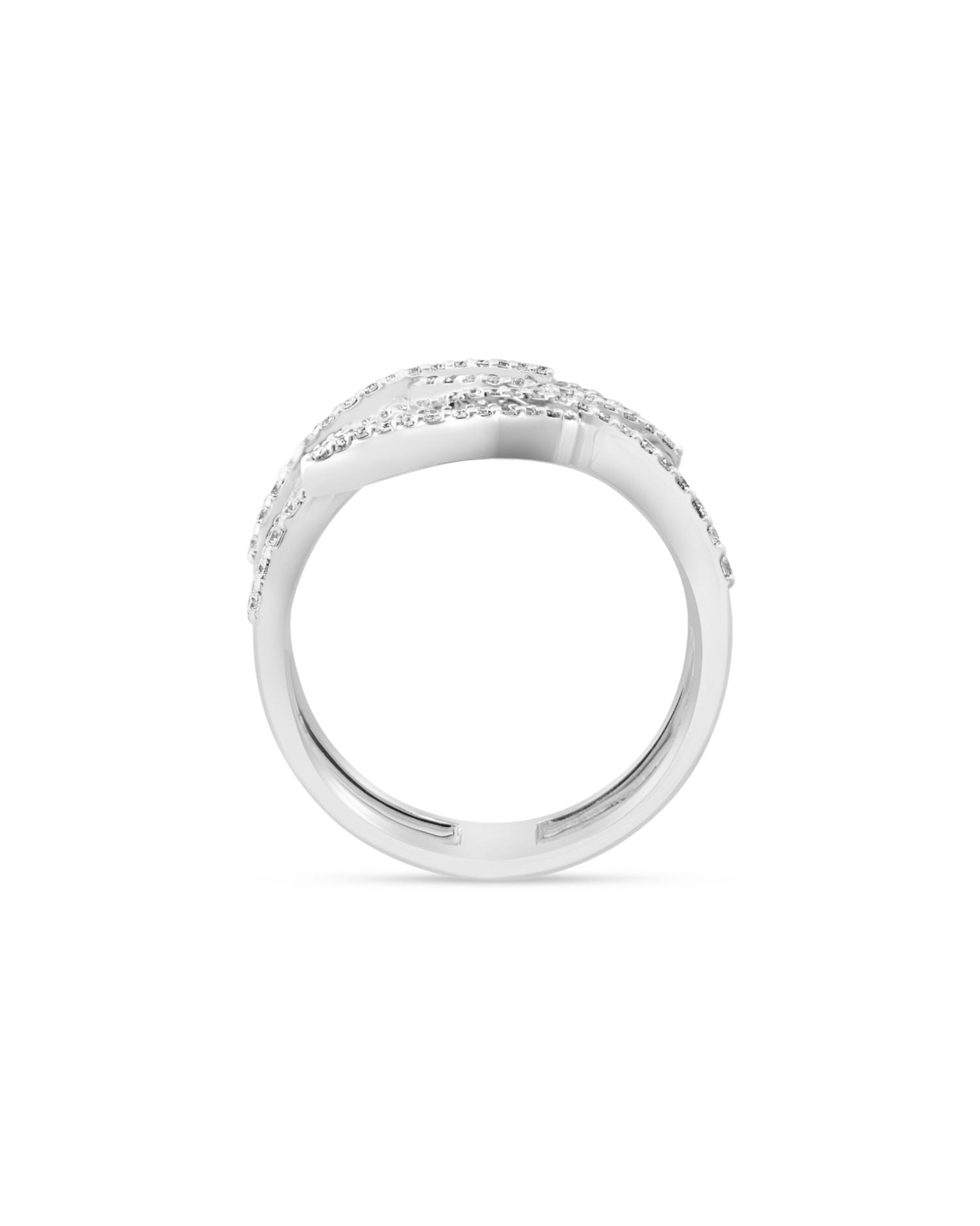 Diamond Round & Baguette Diamond Leaf Wrap Ring in 14K White Gold, 0.95 ct. t.w.