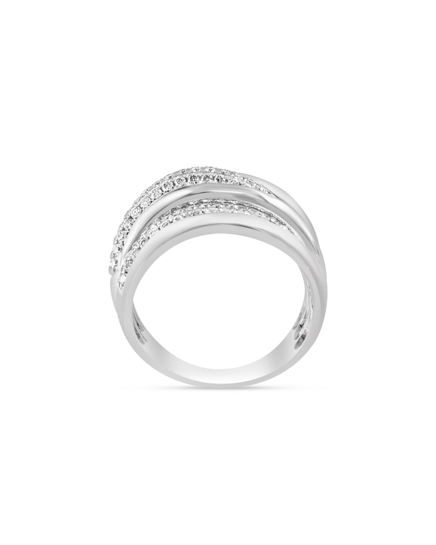 Diamond Multirow Crossover Statement Ring in 14K White Gold, 1.2 ct. t.w.
