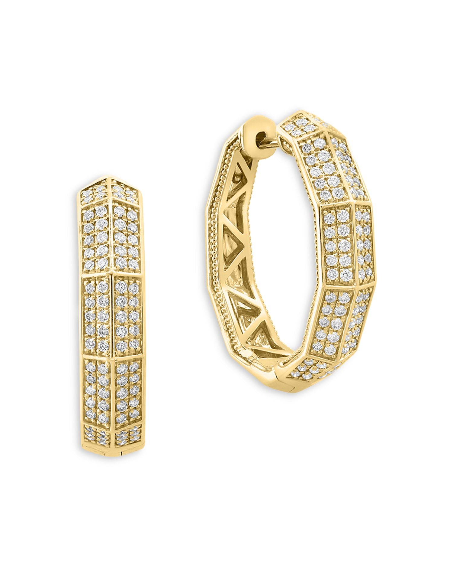 Diamond Pavé Geometric Hoop Earrings in 14K Yellow Gold, 0.85 ct. t.w.