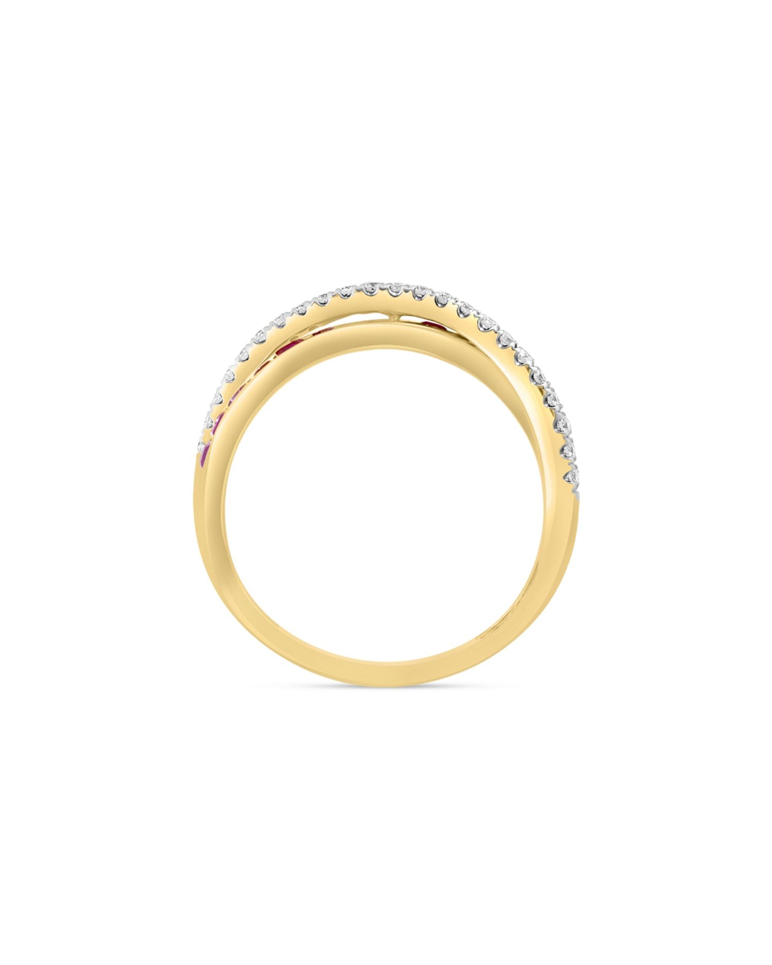 Ruby & Diamond Crossover Ring in 14K Yellow Gold