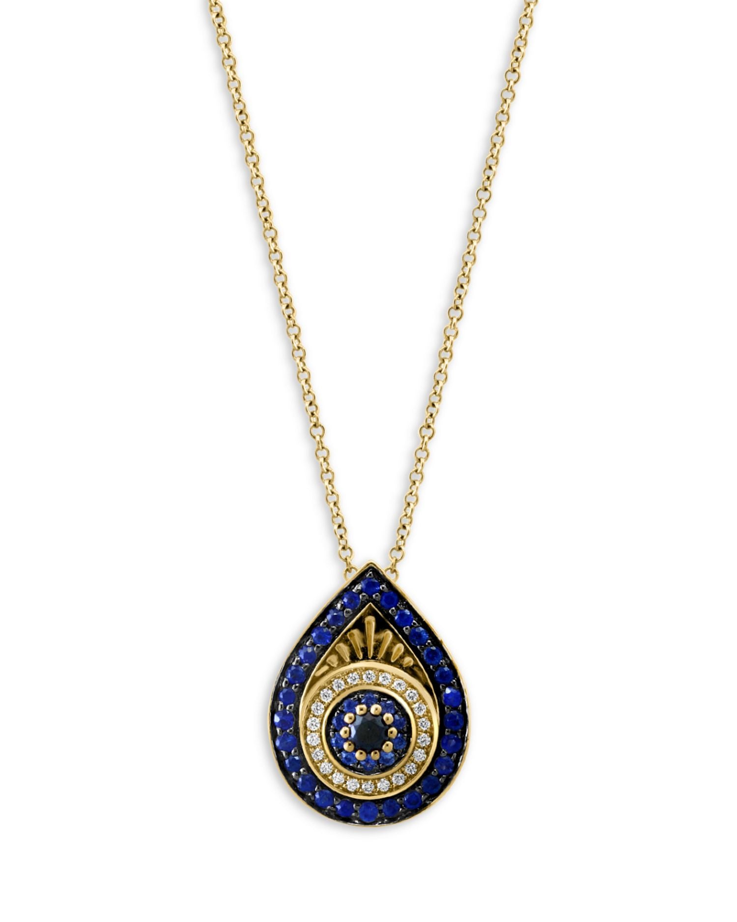 Blue Sapphire & Diamond Evil Eye Pendant Necklace in 14K Yellow Gold, 18'