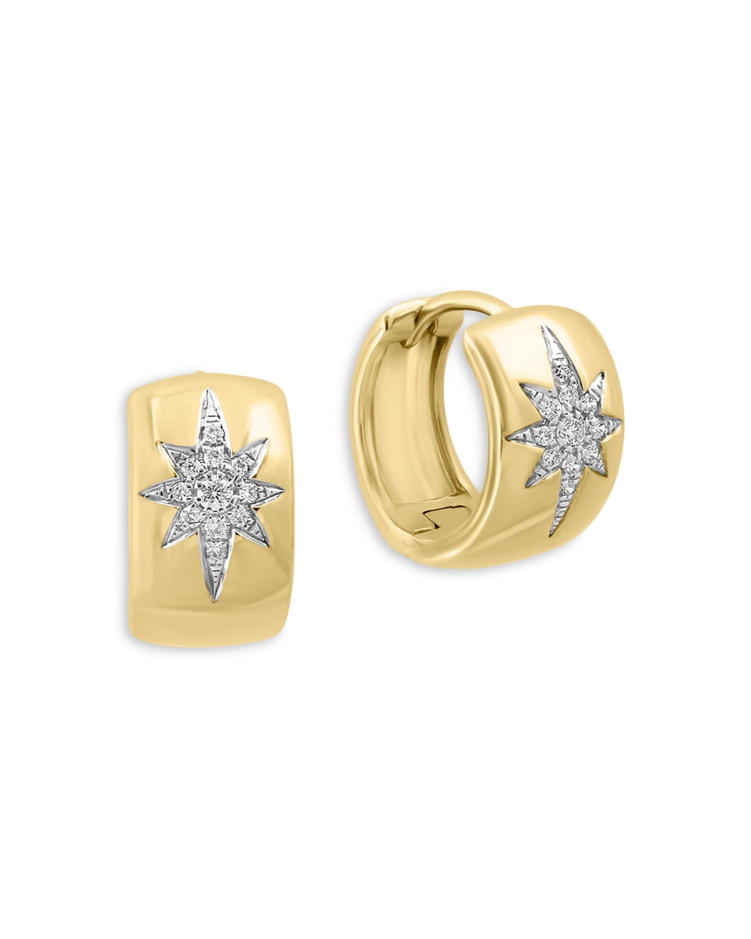 Diamond Star Cluster Huggie Hoop Earrings in 14K Yellow Gold, 0.10 ct. t.w.