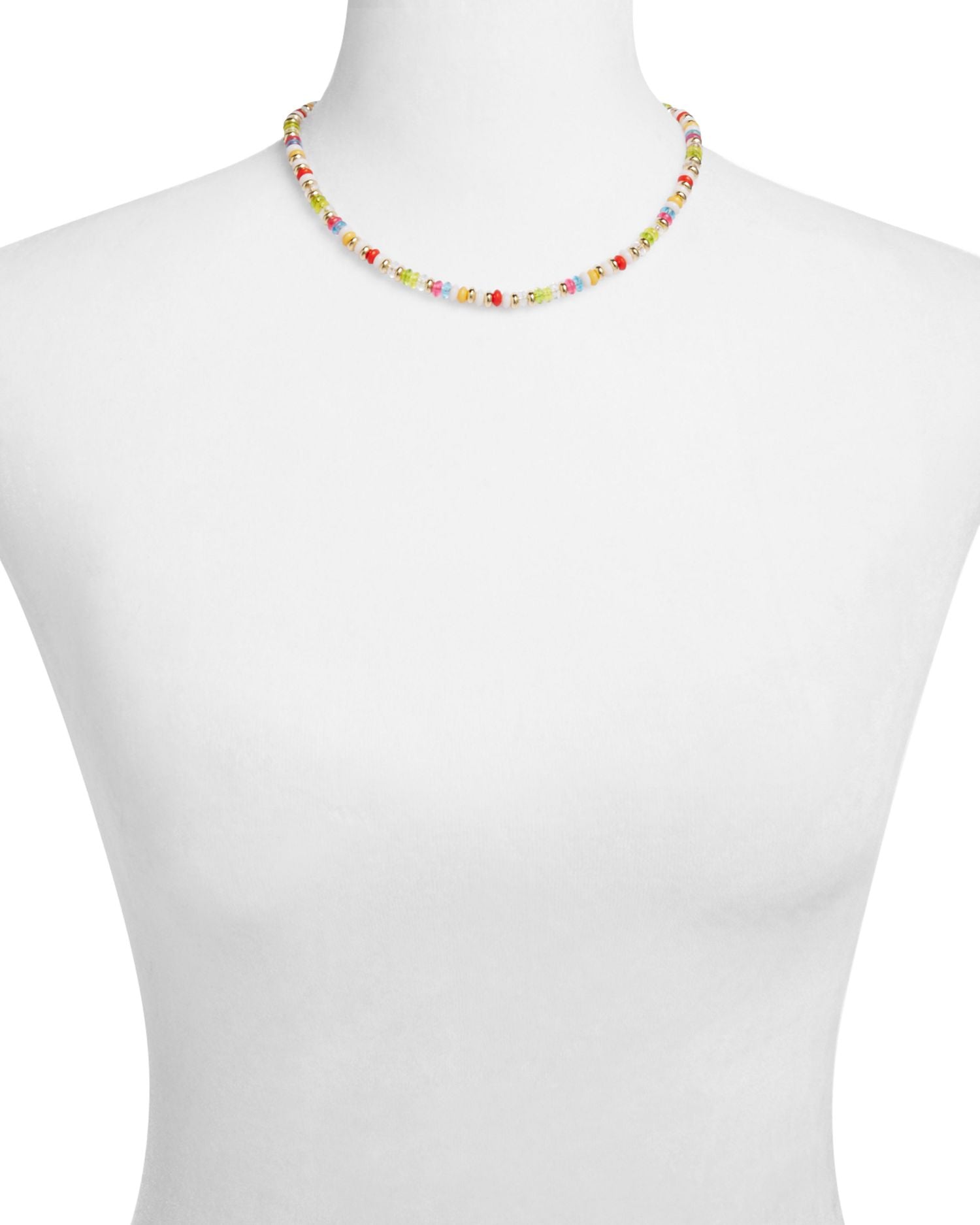 Multicolor Bead Collar Necklace in 14K Gold Plated, 16"-18" - Exclusive