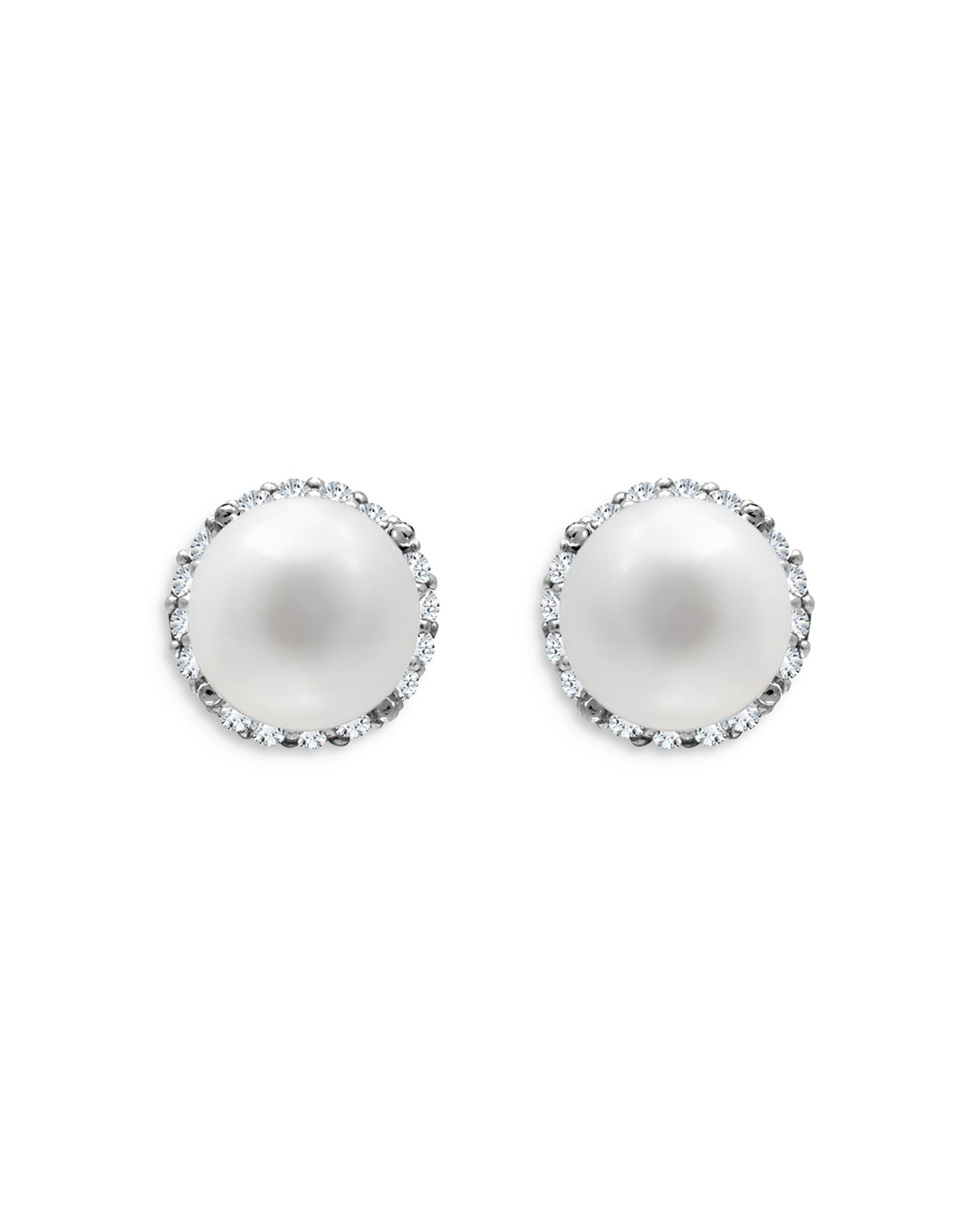 Cultured Freshwater Pearl & Cubic Zirconia Two Tone Halo Stud Earrings