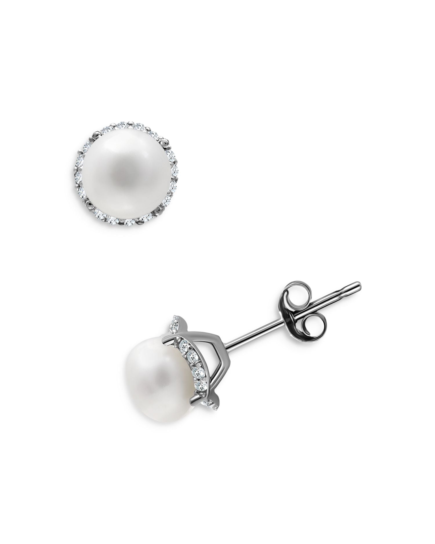 Cultured Freshwater Pearl & Cubic Zirconia Two Tone Halo Stud Earrings