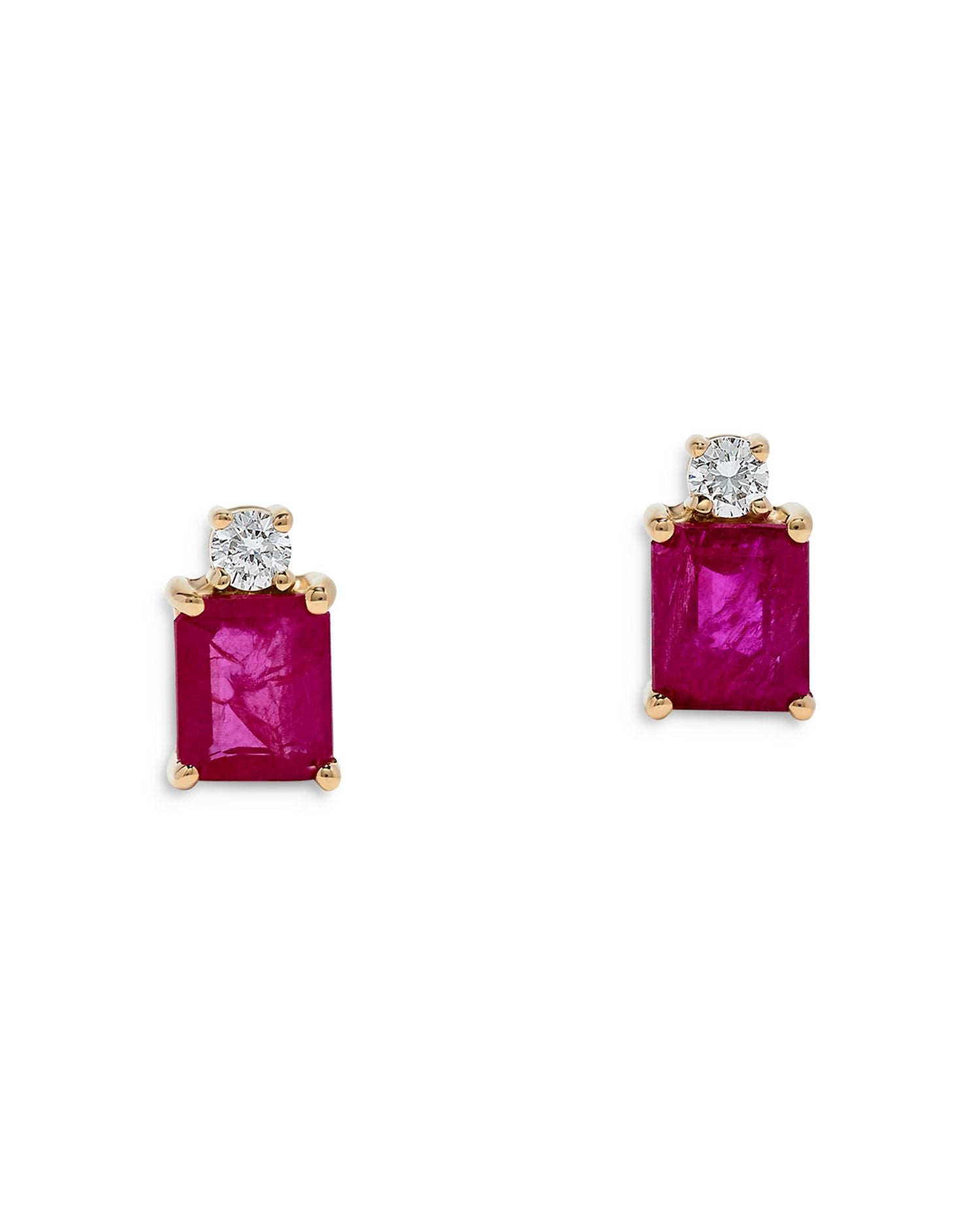 Ruby & Diamond Stud Earrings in 14K Yellow Gold