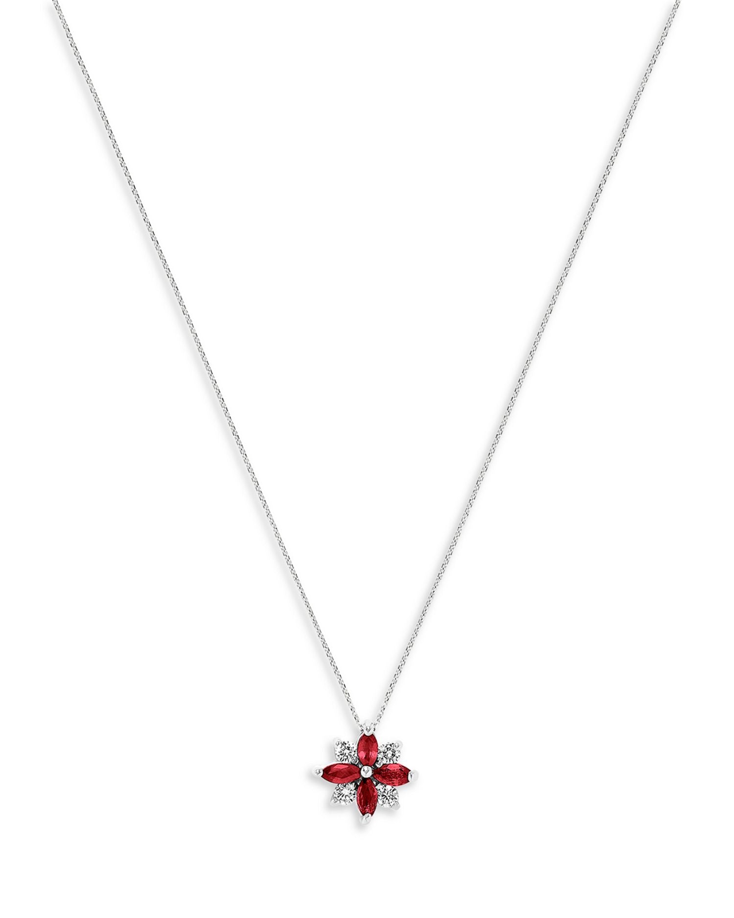 Ruby & Diamond Flower Pendant Necklace in 14K White Gold, 16'