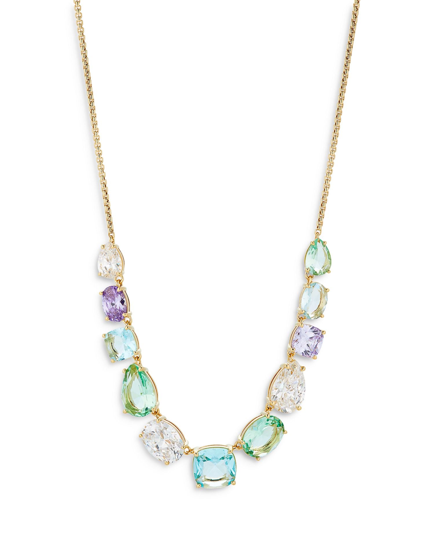 Watercolor Mixed Cut Frontal Necklace in 18K Gold Plated, 16"
