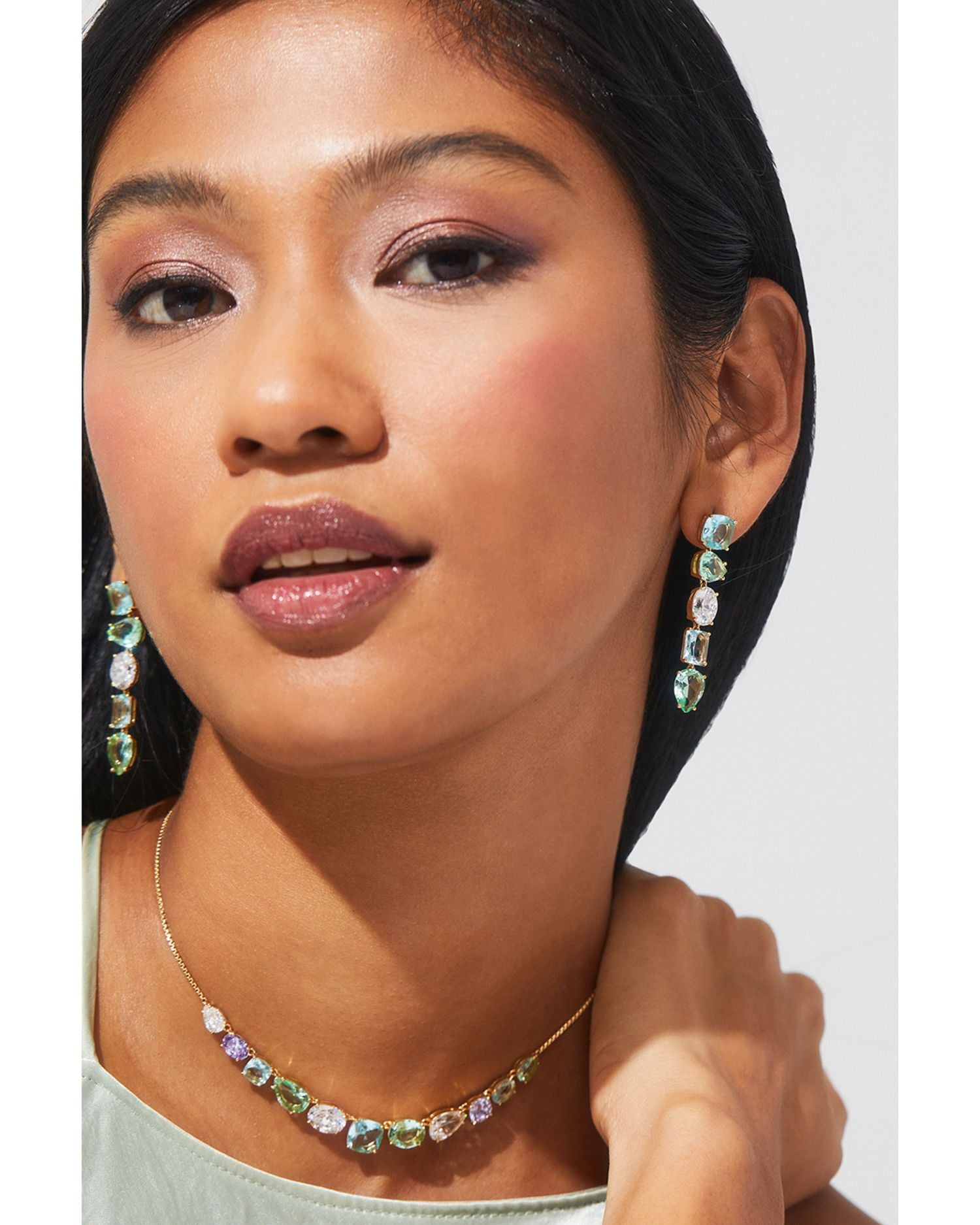 Watercolor Linear Mixed Cut Drop Earrings in 18K Gold Plated