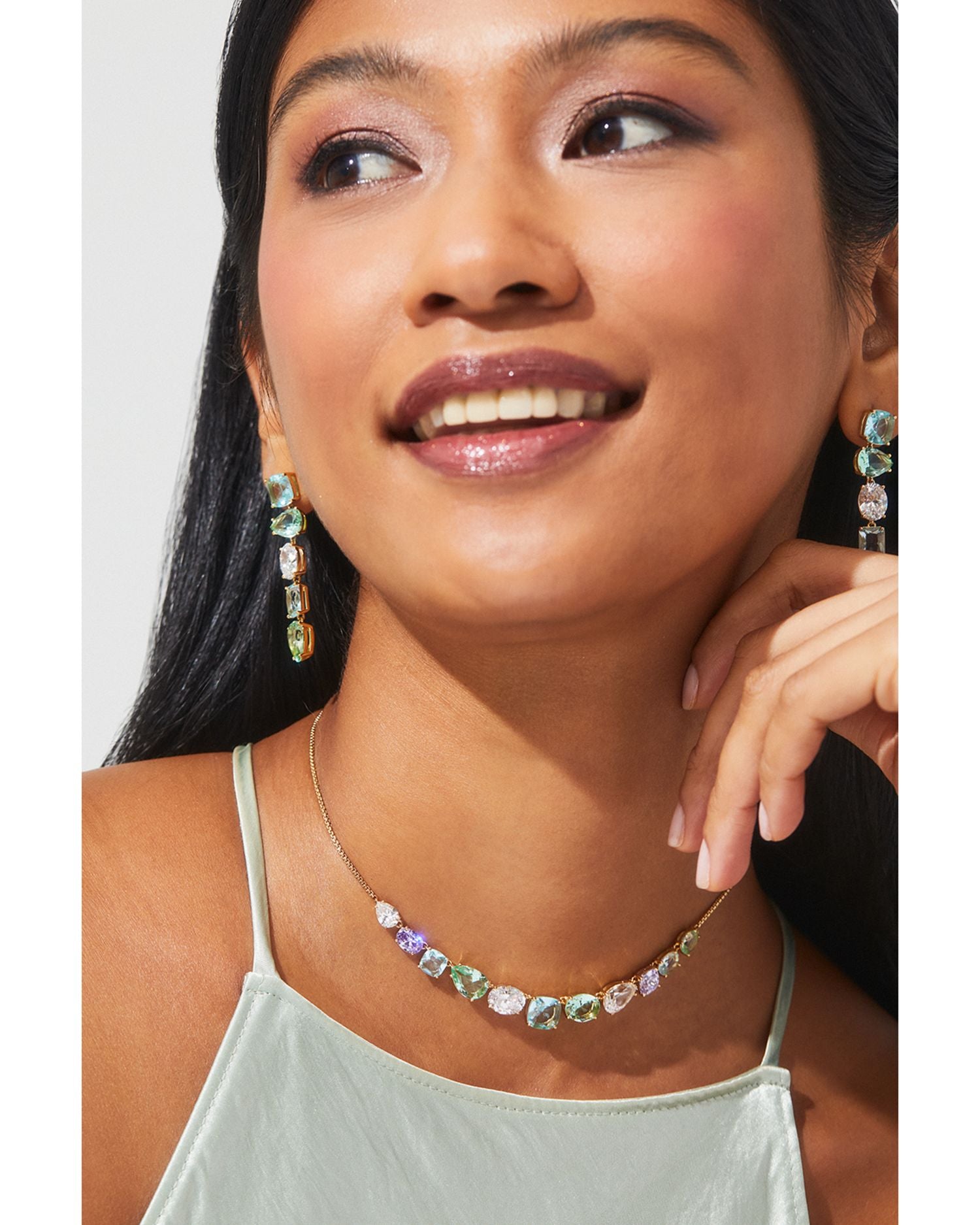 Watercolor Mixed Cut Frontal Necklace in 18K Gold Plated, 16"