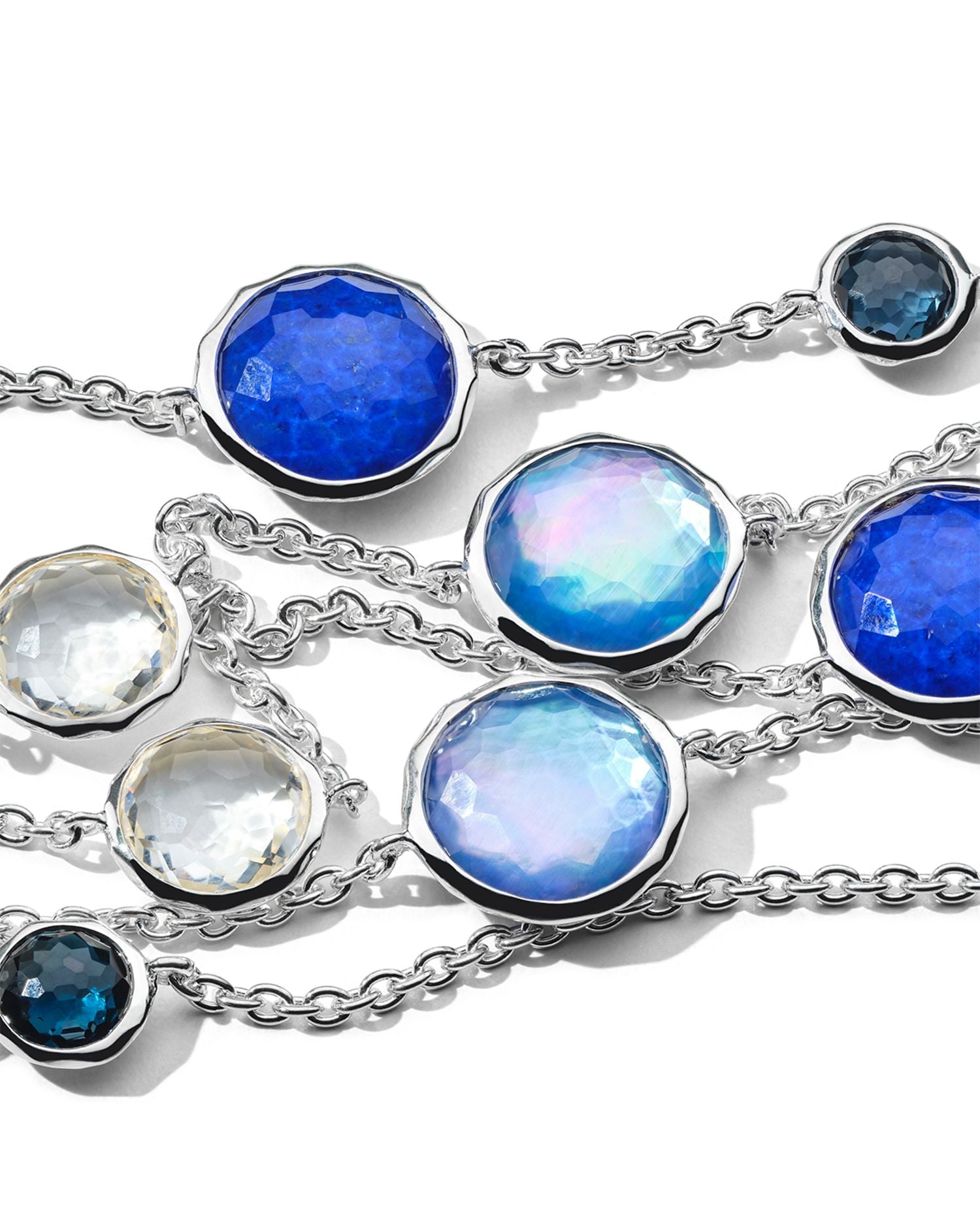 Sterling Silver 925 Lolli Multi Stone Long Statement Necklace, 40"