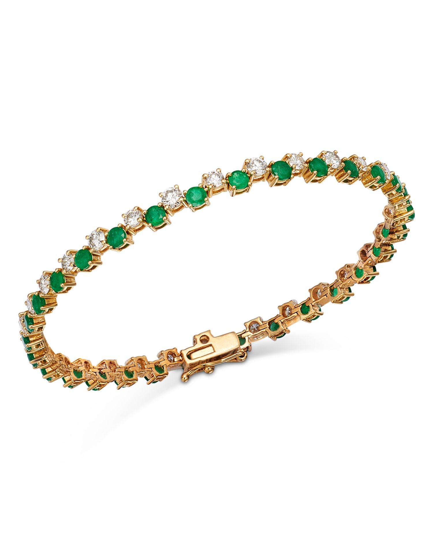 Emerald & Diamond Link Bracelet in 14K Yellow Gold