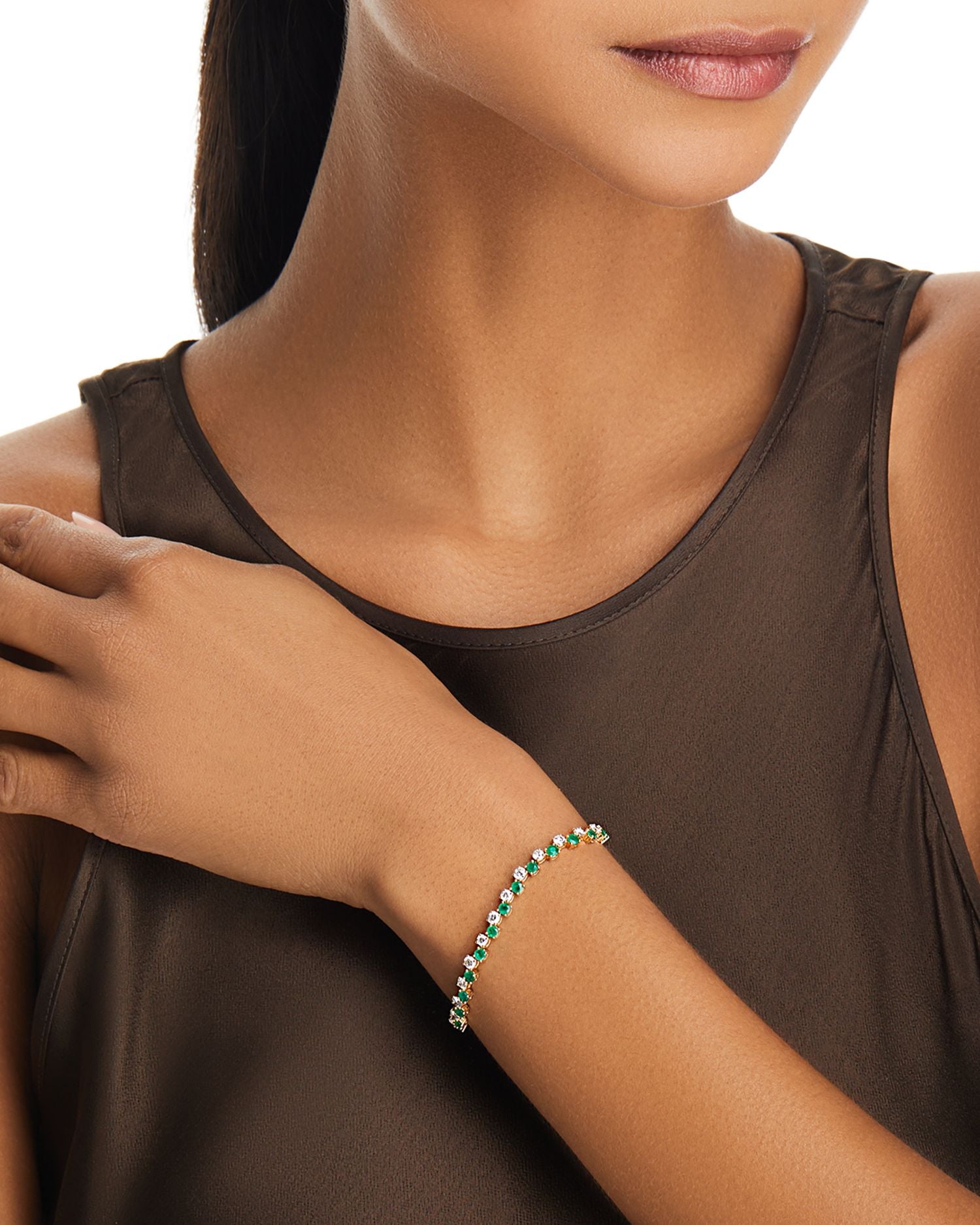 Emerald & Diamond Link Bracelet in 14K Yellow Gold