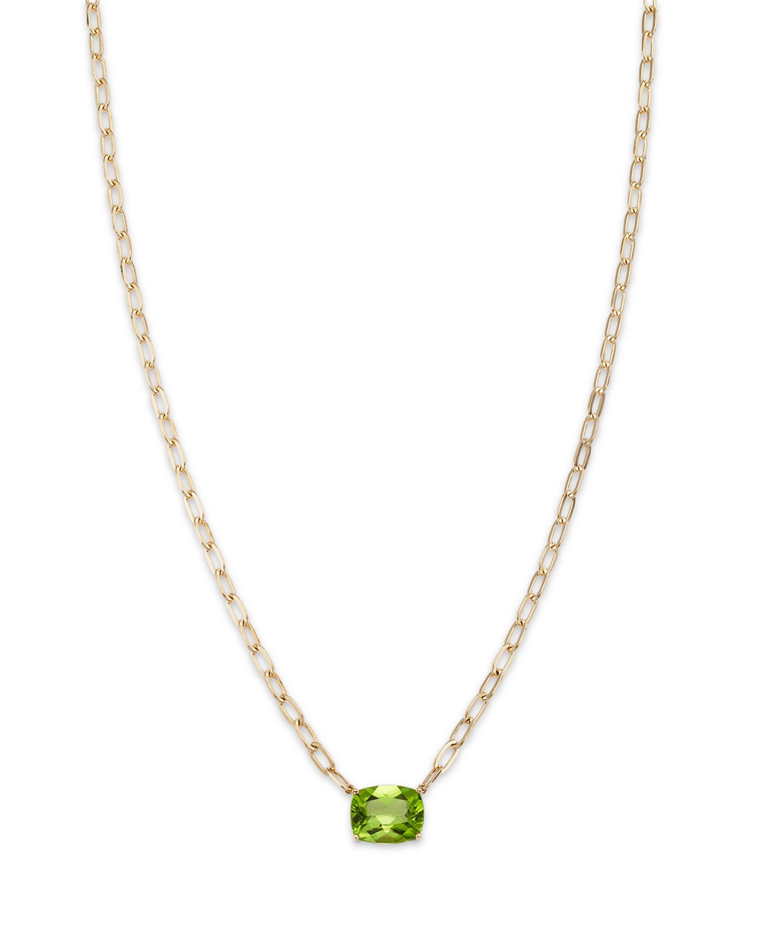Peridot Solitaire Pendant Necklace in 14K Yellow Gold, 18'