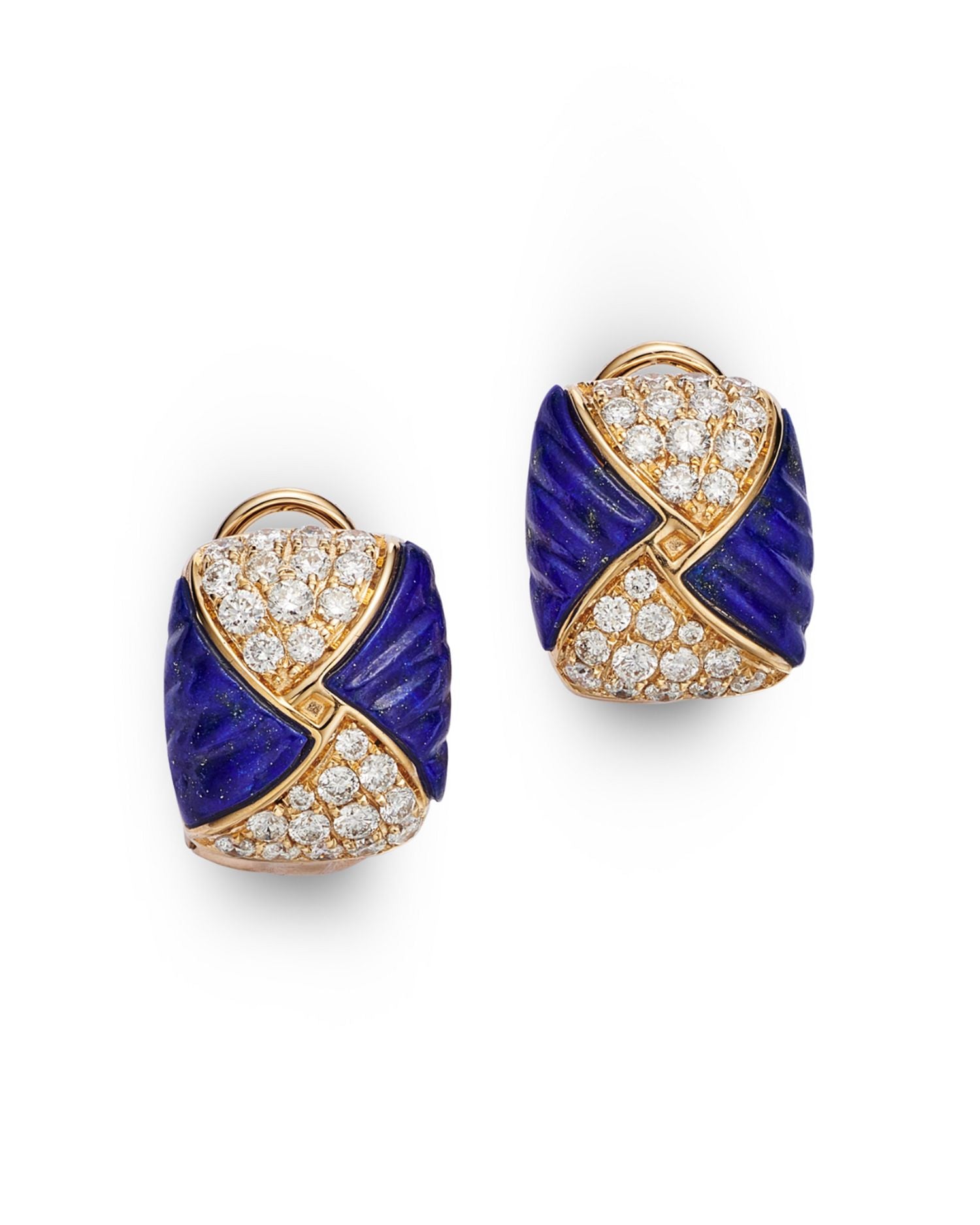 Lapis & Diamond Statement Earrings in 14K Yellow Gold