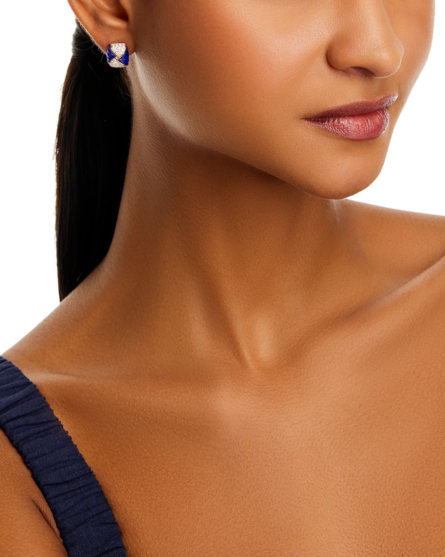 Lapis & Diamond Statement Earrings in 14K Yellow Gold