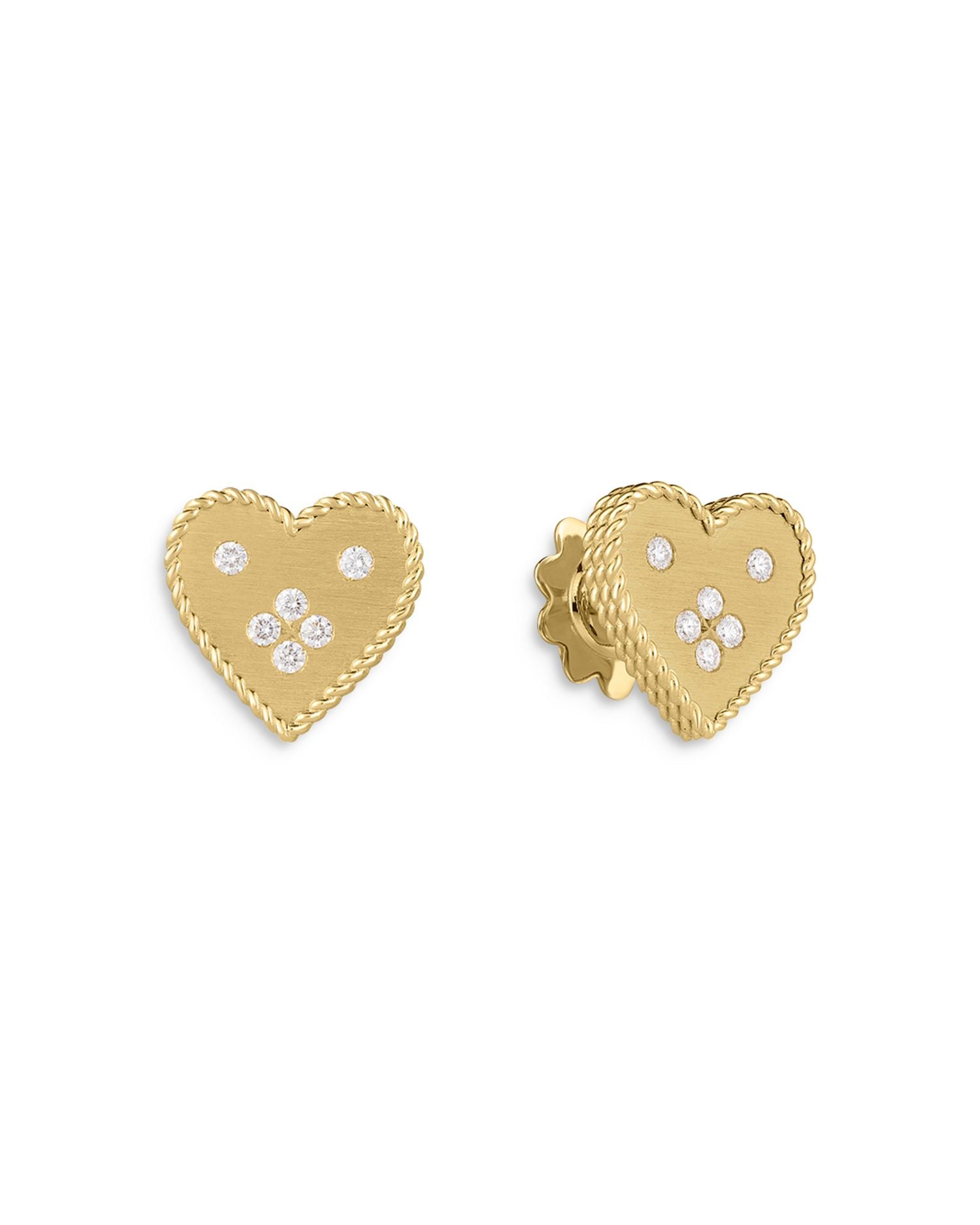 18K Yellow Gold Diamond Venetian Princess Small Heart Stud Earrings