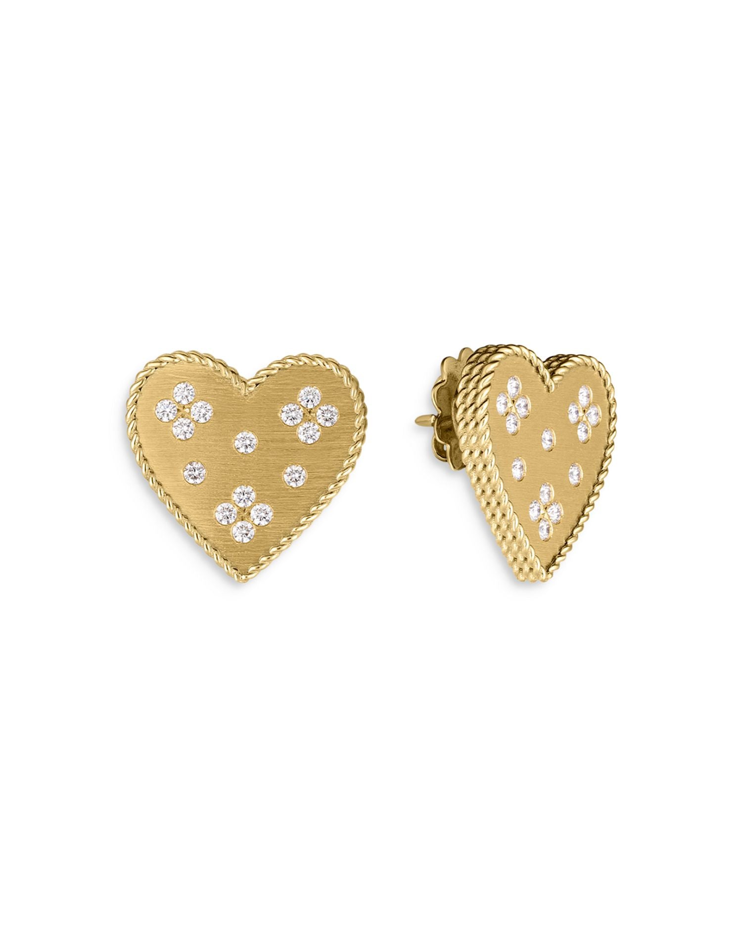 18K Yellow Gold Diamond Venetian Princess Heart Stud Earrings