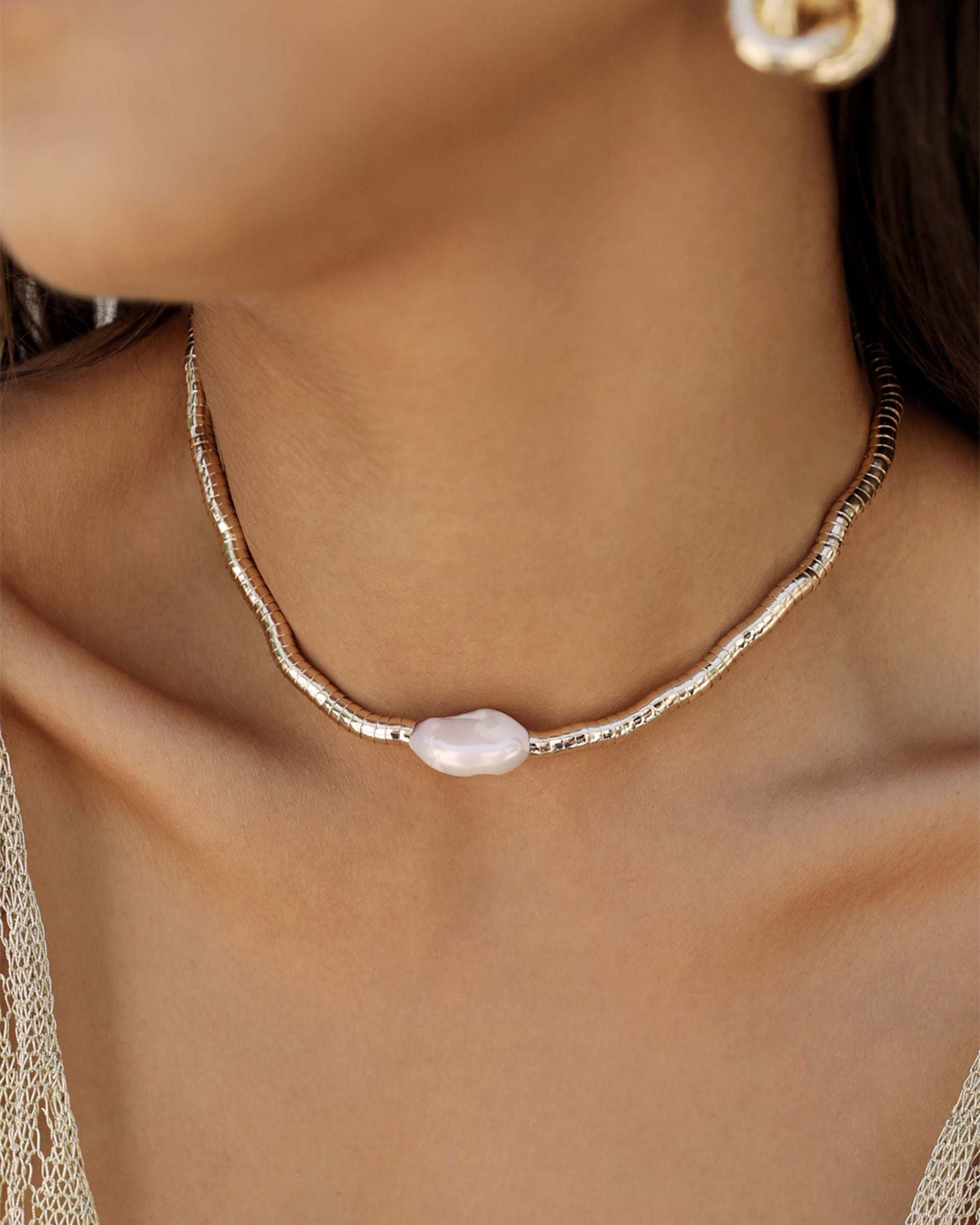 Freshwater Baroque Pearl Collar Necklace, 15-20"