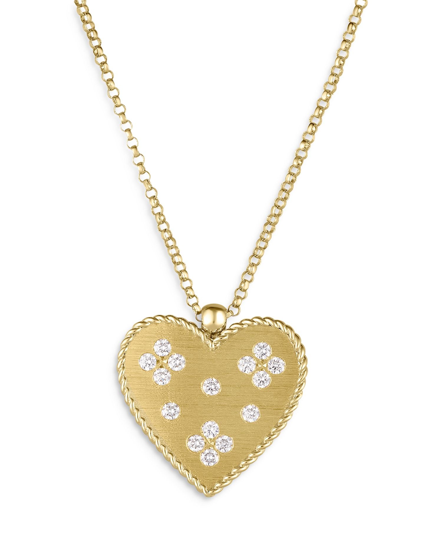 18K Yellow Gold Venetian Princess Diamond Heart Pendant Necklace, 16'