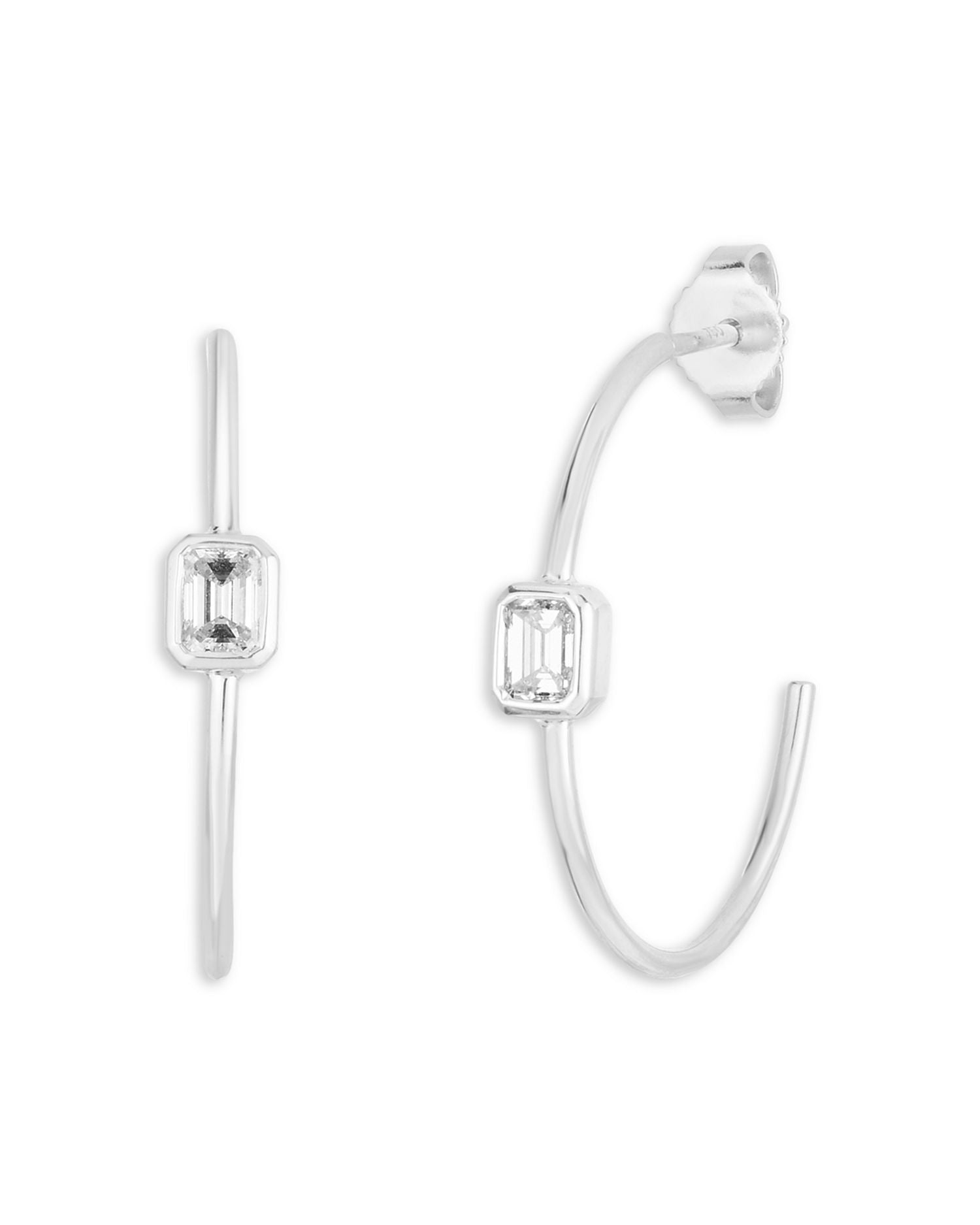 18K White Gold Diamond Hoops Diamond Emerald-Cut Hoop Earrings