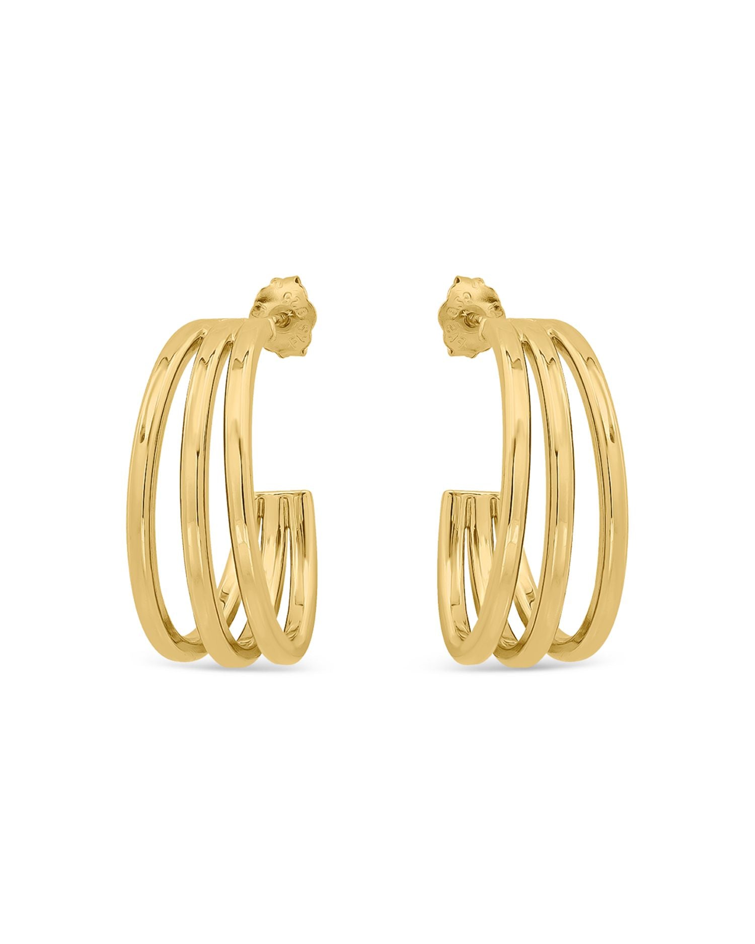 Graduated Three Row Hoop Earrings in 18K Gold Plated Sterling Silver - Exclusive