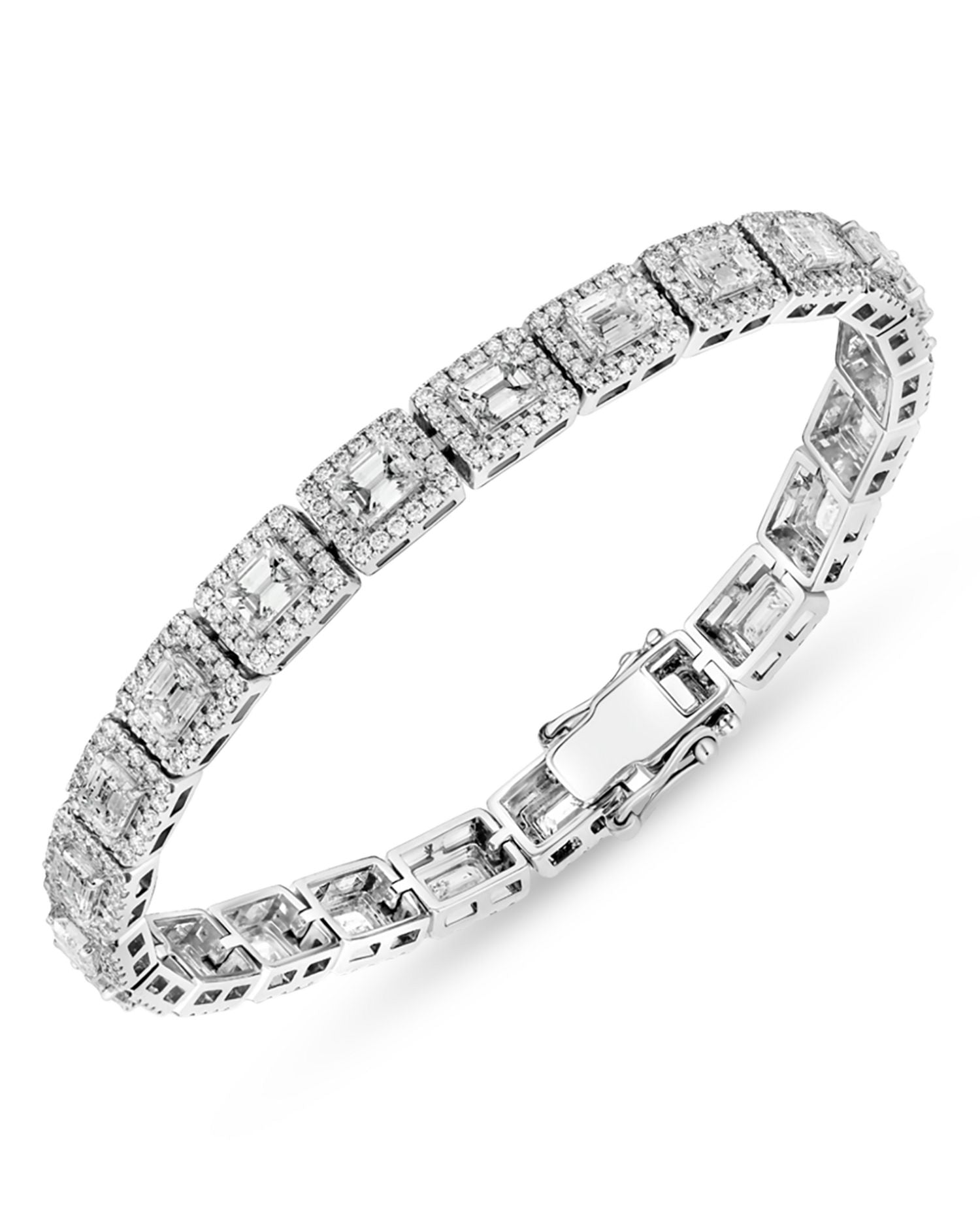 Diamond Emerald-Cut Halo Bracelet in 18K White Gold, 7.00 ct. t.w.