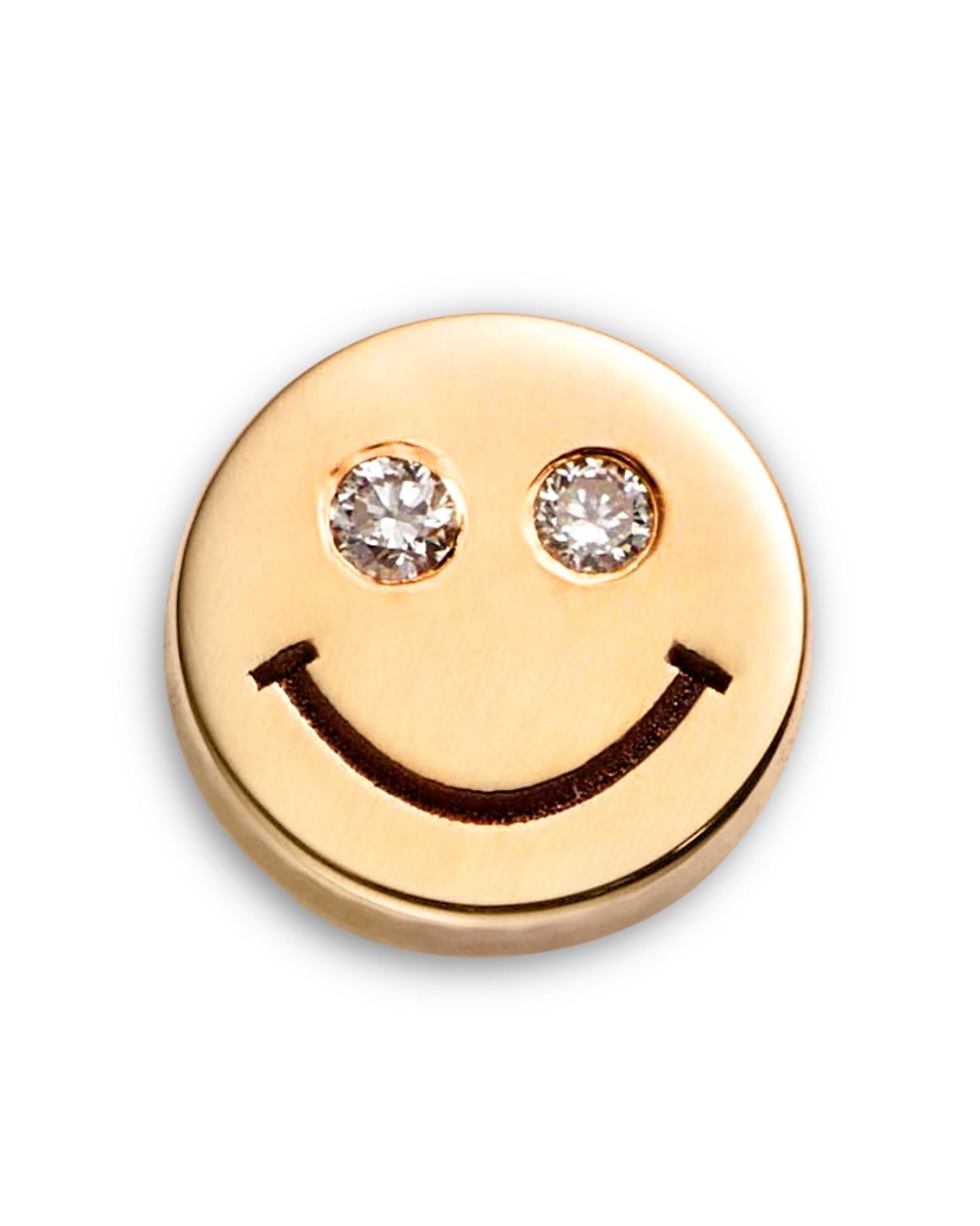 14K Yellow Gold Itty Bitty Smiley Face Diamond Eyes Single Stud Earring