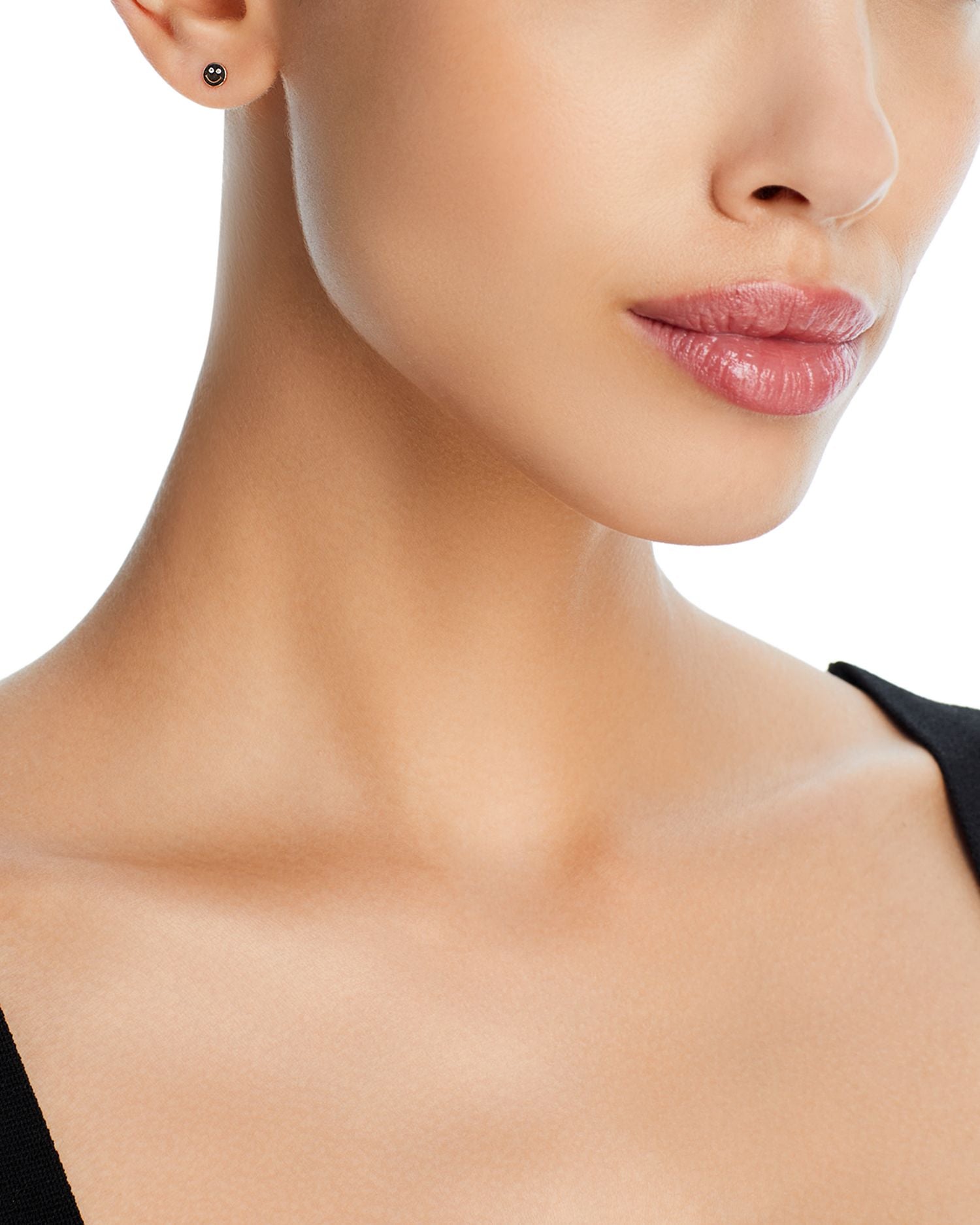 14K Yellow Gold Itty Bitty Smiley Face Diamond Eyes Single Stud Earring