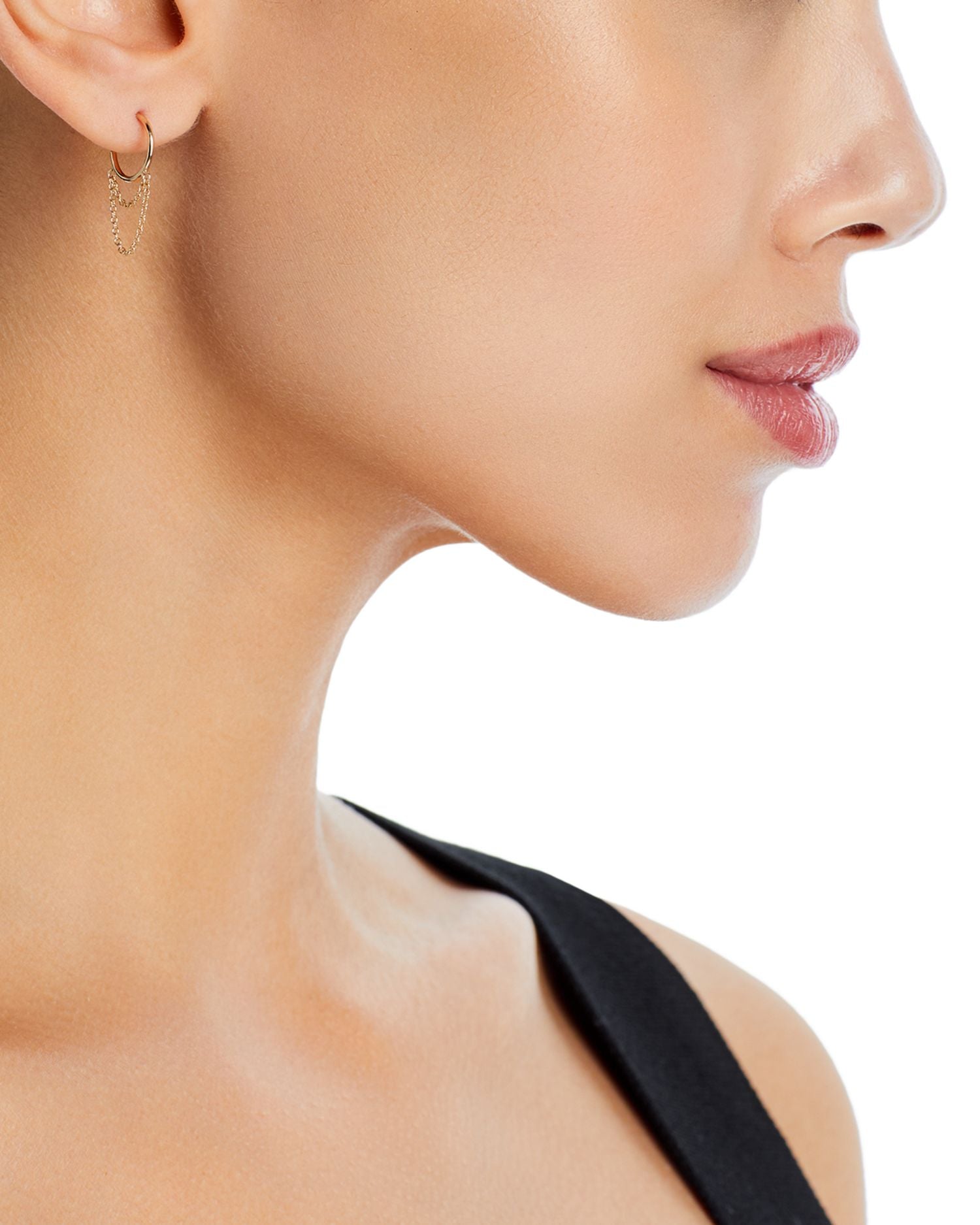 14K Yellow Gold Double Chain Thin Huggie Hoop Earrings