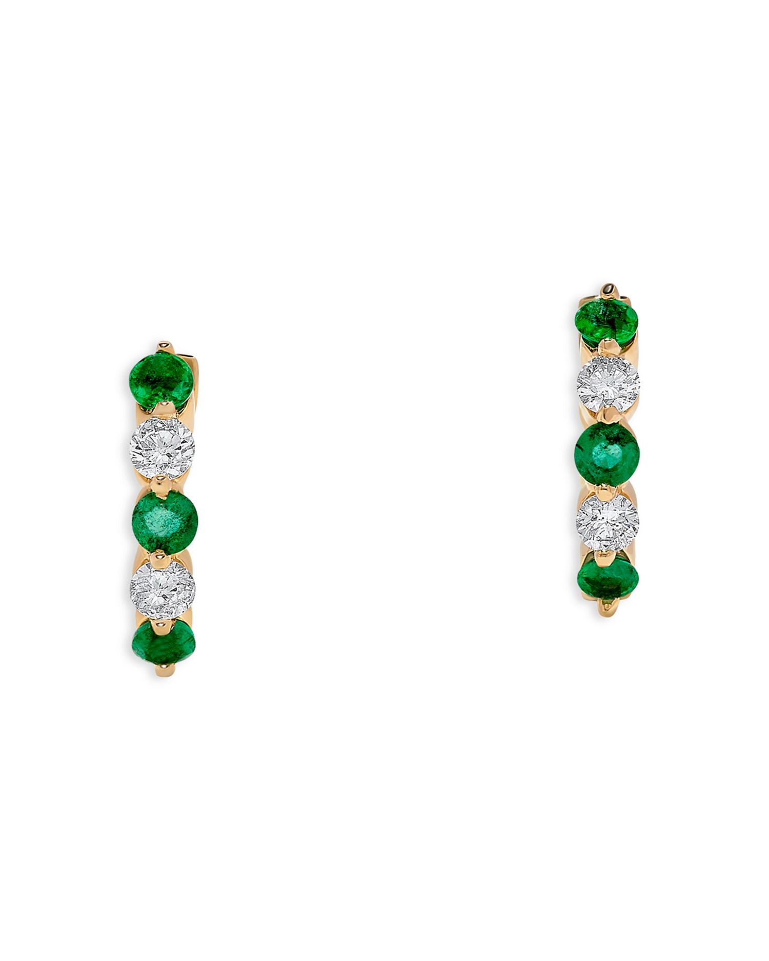 Emerald & Diamond Hoop Earrings in 14K Yellow Gold