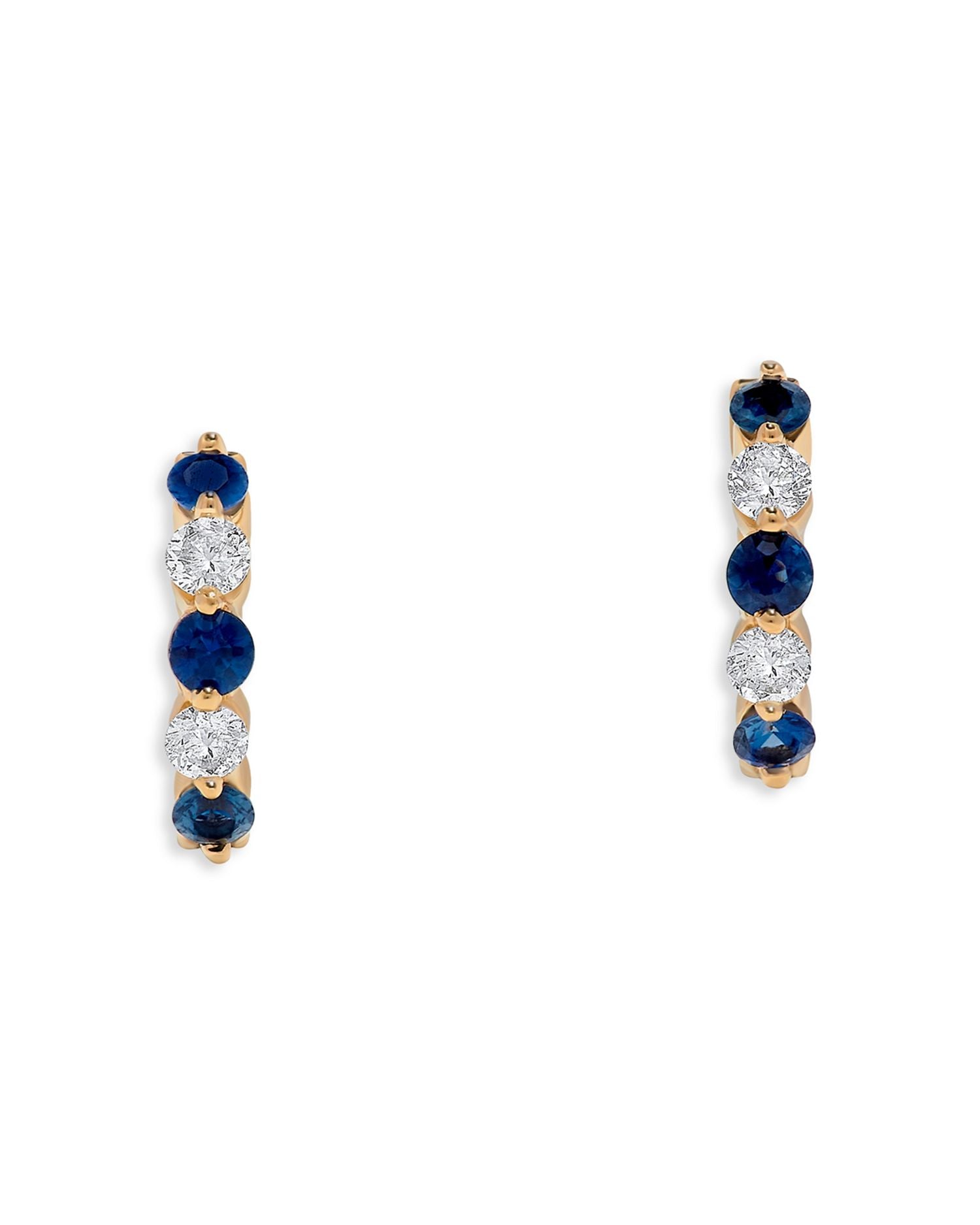 Blue Sapphire & Diamond Hoop Earrings in 14K Yellow Gold