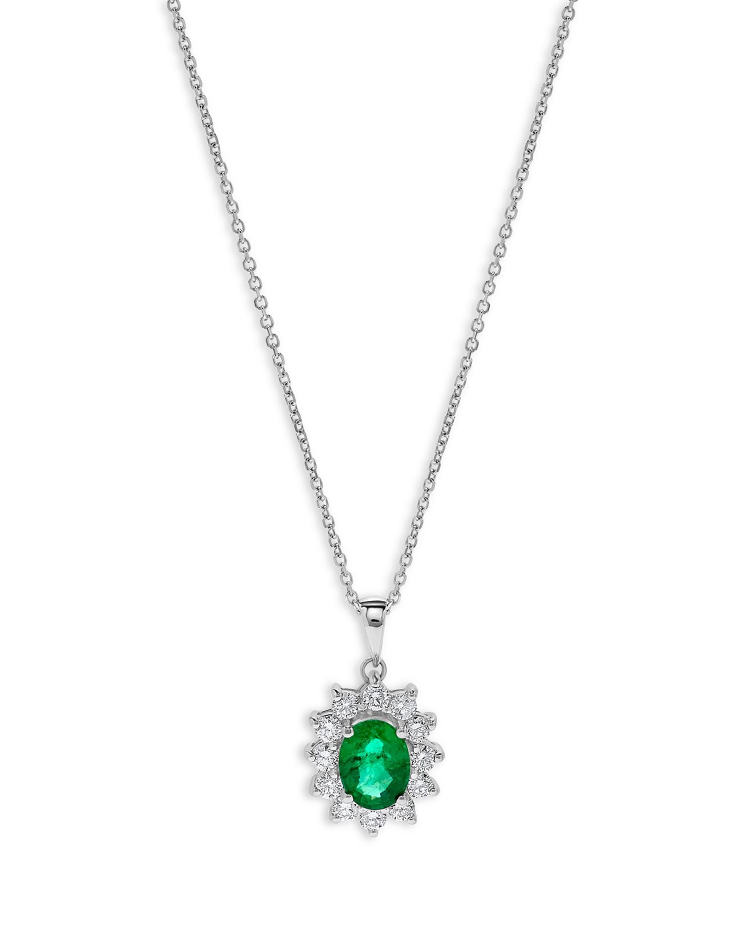 Precious Gemstones & Diamond Halo Starburst Pendant Necklace in 14K White Gold