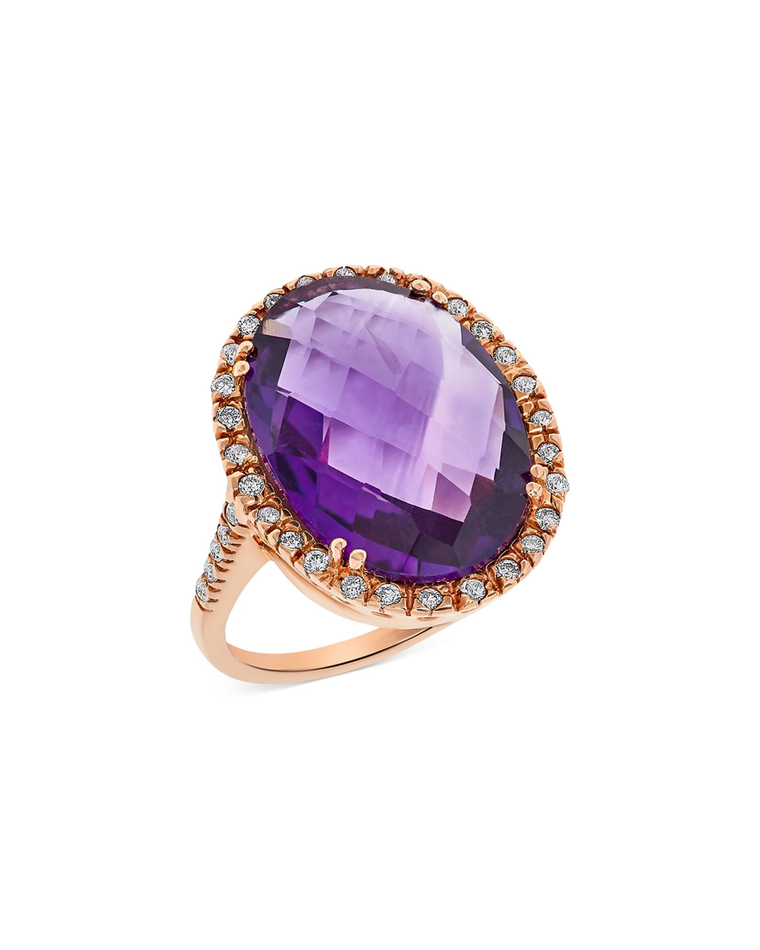 Amethyst & Diamond Halo Ring in 14K Rose Gold