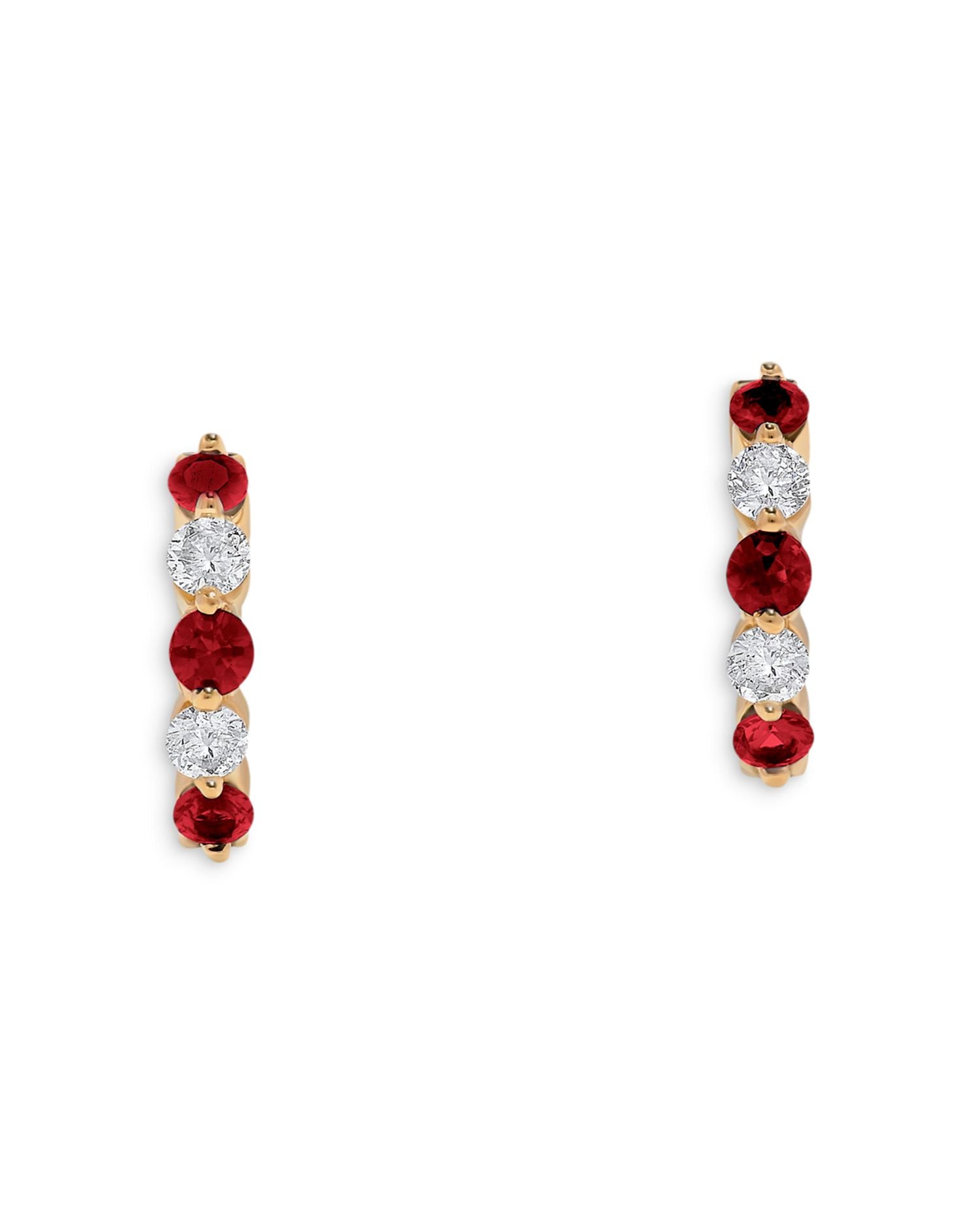 Ruby & Diamond Hoop Earrings in 14K Yellow Gold - Exclusive