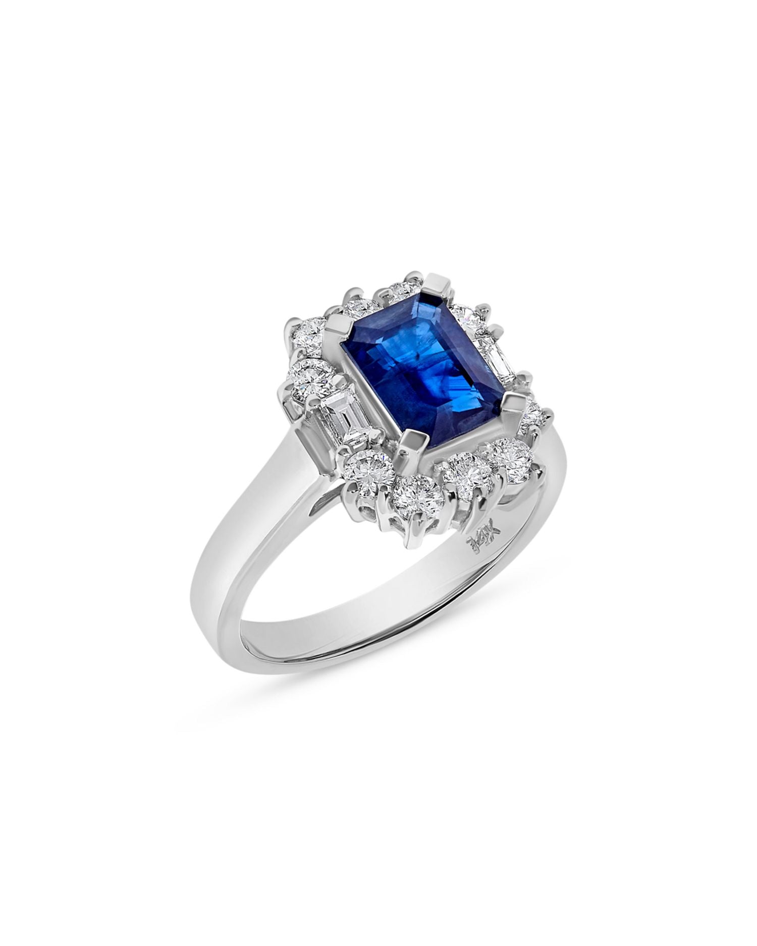 Sapphire & Diamond Halo Ring in 14K White Gold - Exclusive