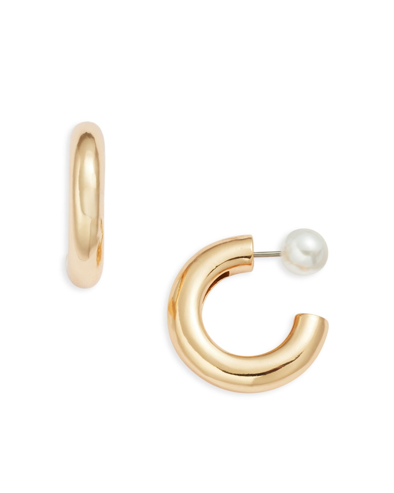 Imitation Pearl Back Hoop Earrings, 0.8' diameter - Exclusive