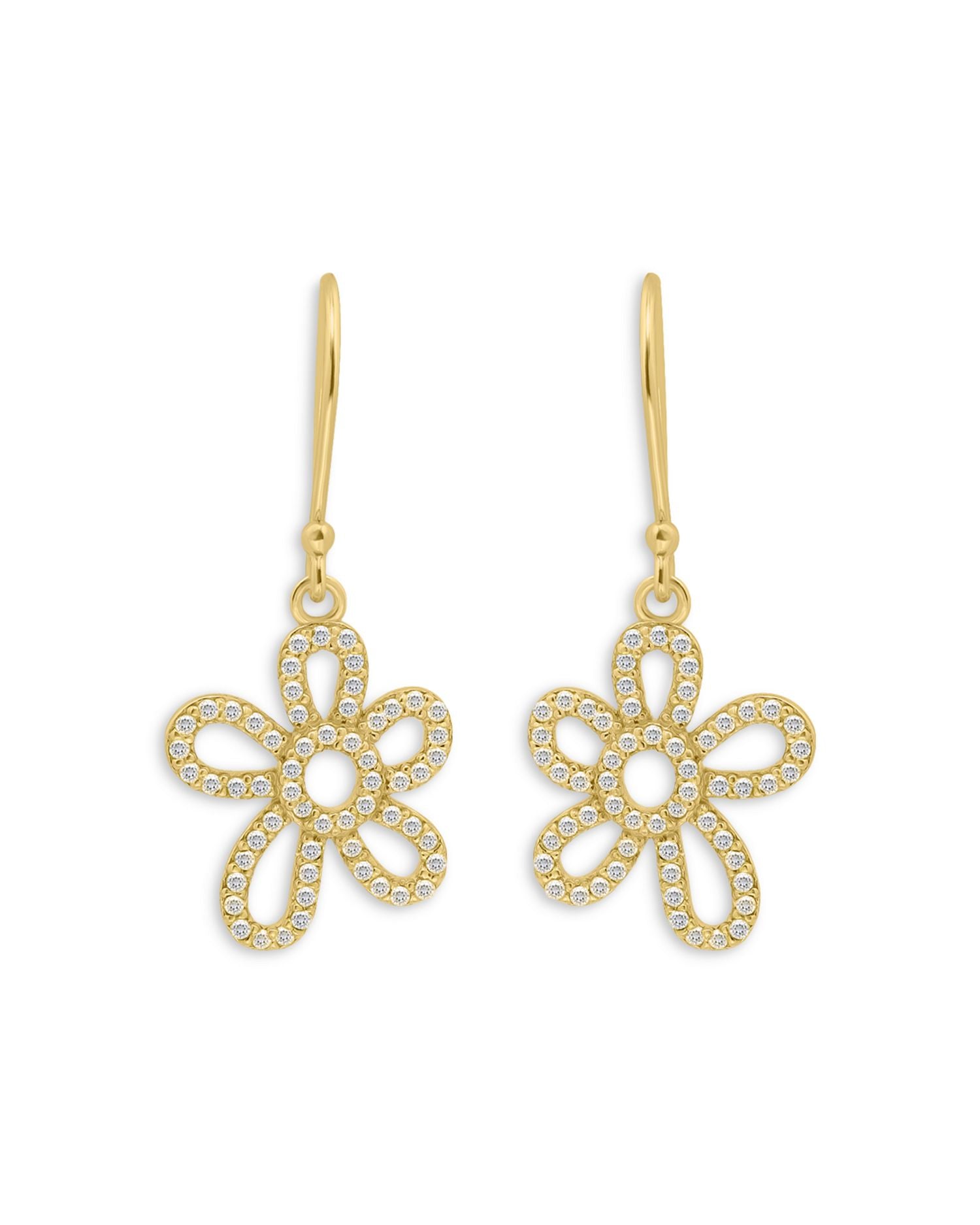 Pavé Open Flower Drop Earrings, 0.8'L - Exclusive