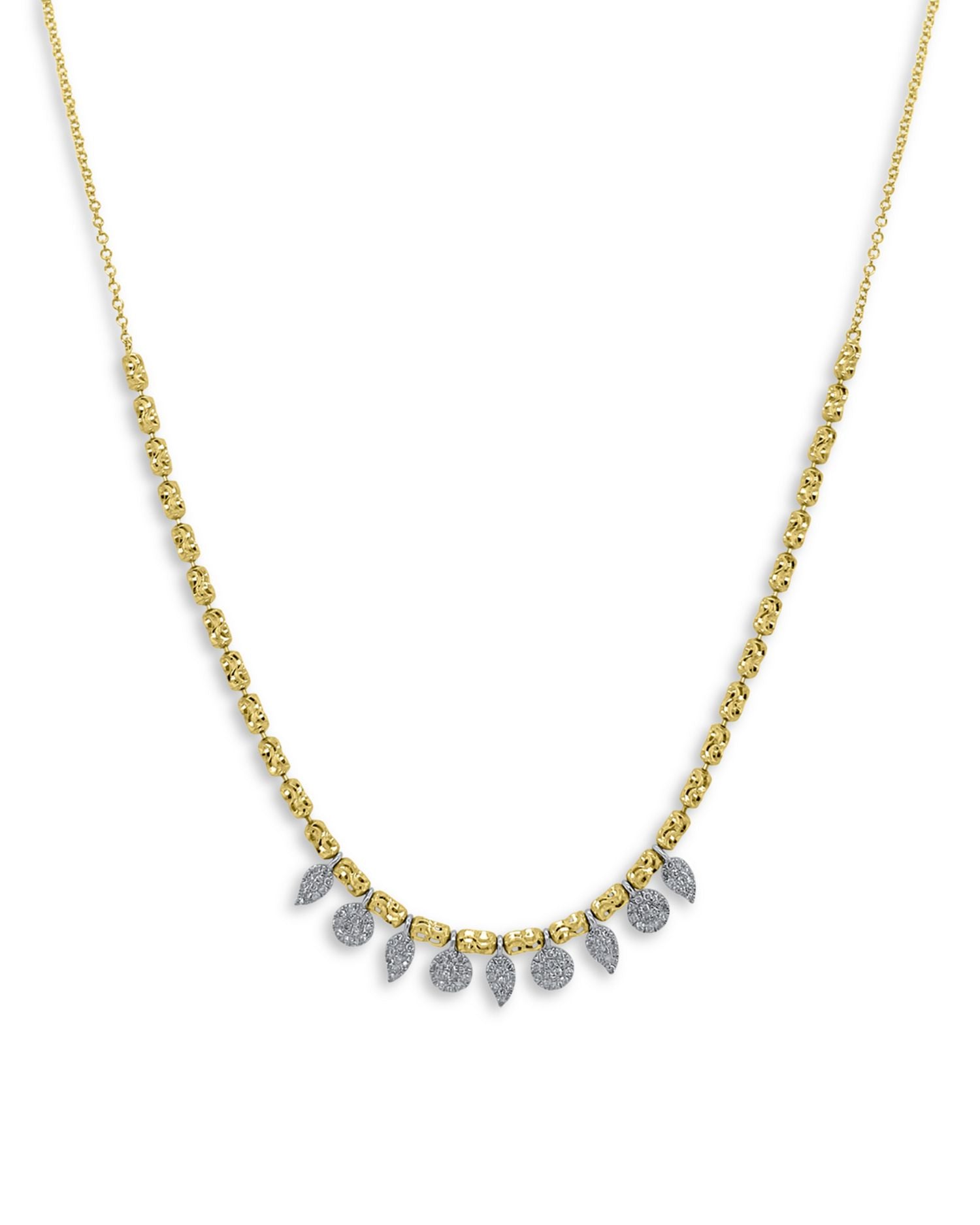 14K Yellow Gold Dainty Diamond Charm Necklace, 18"