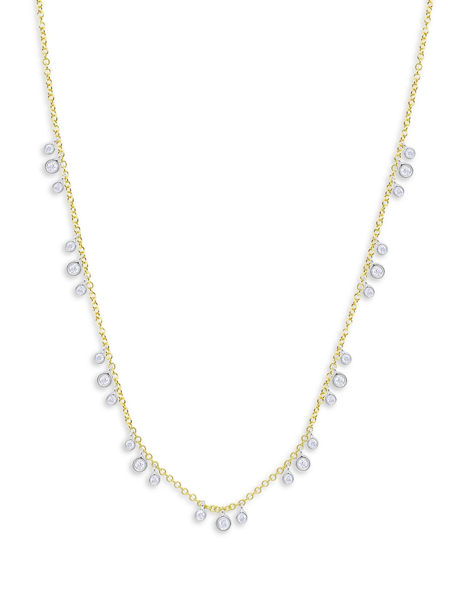14K Yellow Gold Scattered Diamonds Necklace, 18'