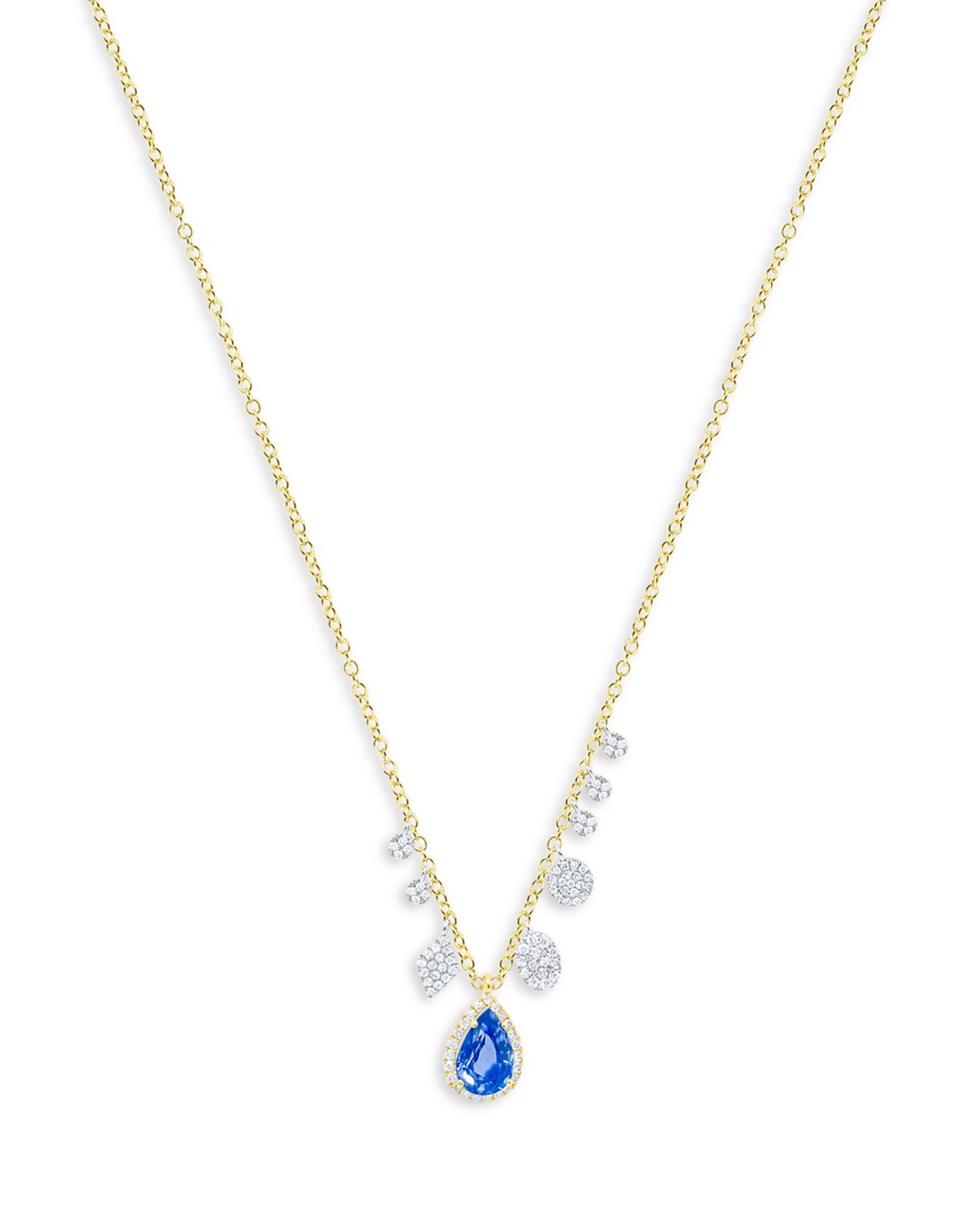 14K White & Yellow Gold Blue Sapphire & Diamond Charms Necklace, 18"