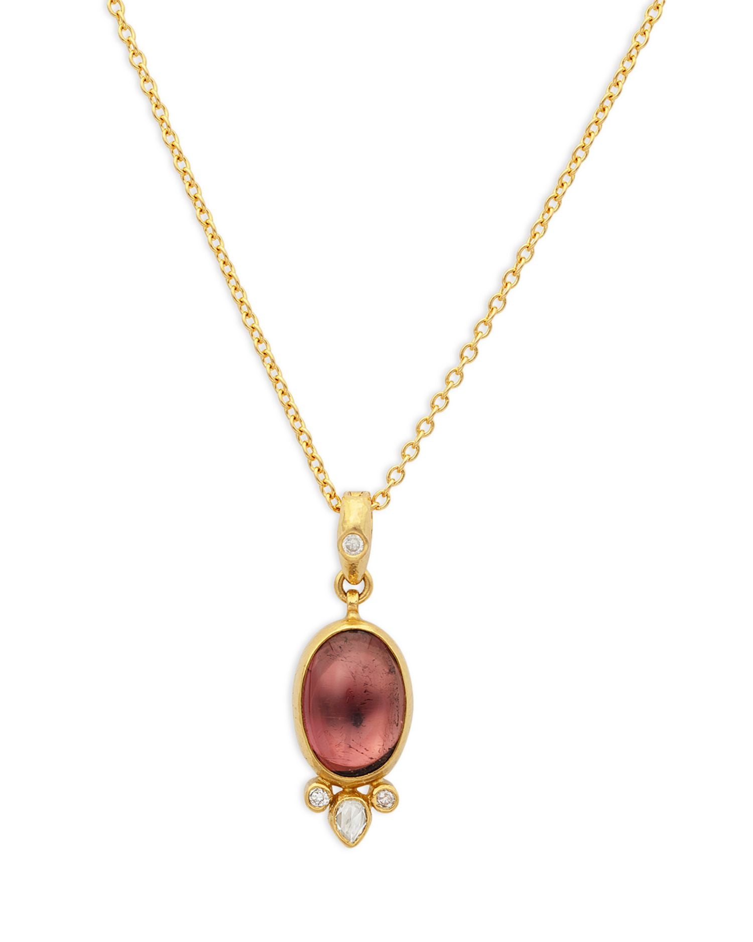 22K & 24K Yellow Gold Rune Tourmaline & Diamond Pendant Necklace, 16'-18'