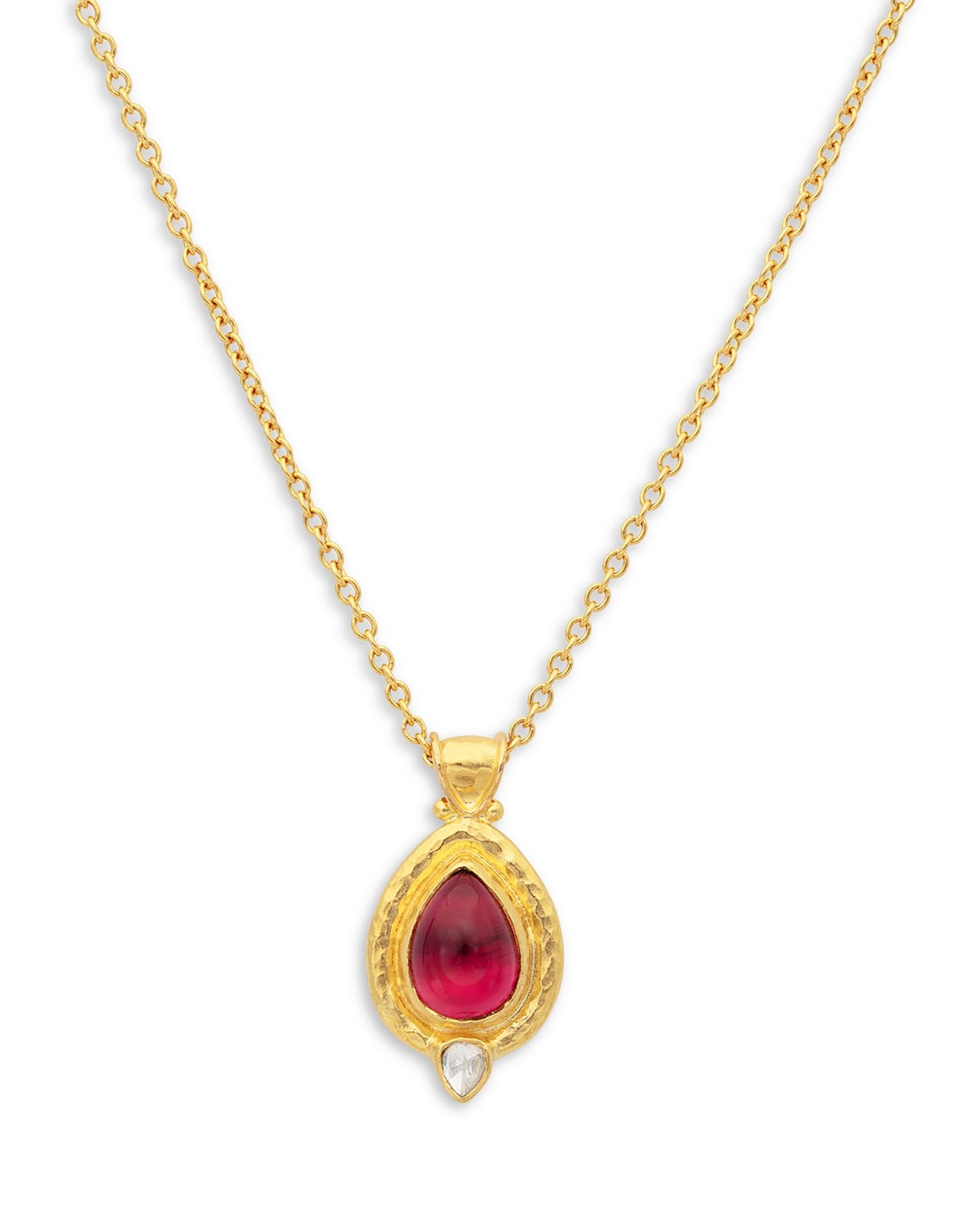 24K & 22K Yellow Gold Muse Tourmaline & Diamond Teardrop Pendant Necklace, 16'-18'