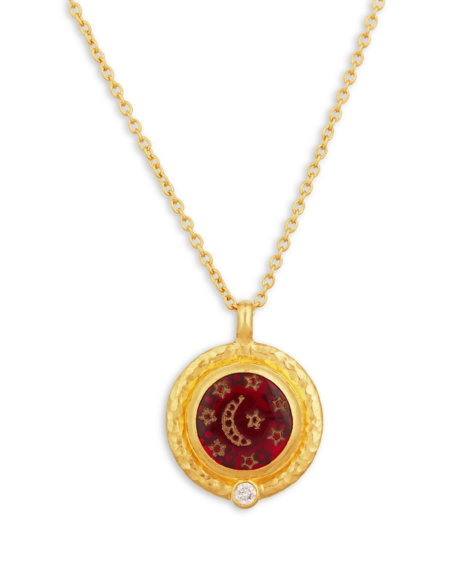 24K & 22K Yellow Gold Antiquities Intaglio & Diamond Celestial Pendant Necklace, 16'-18'
