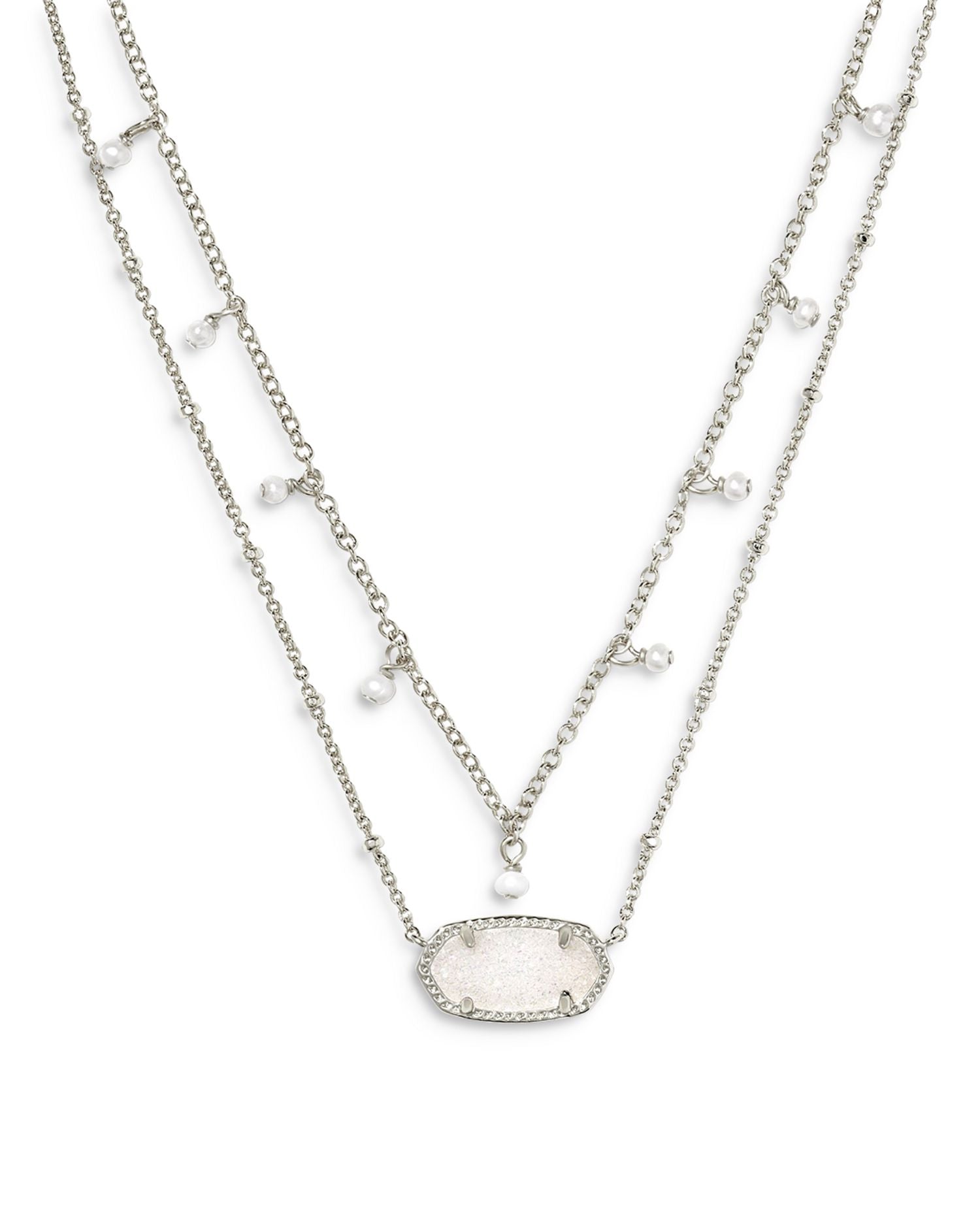 Elisa Cultured Freshwater Pearl & Drusy Stone Adjustable Layered Necklace, 19'