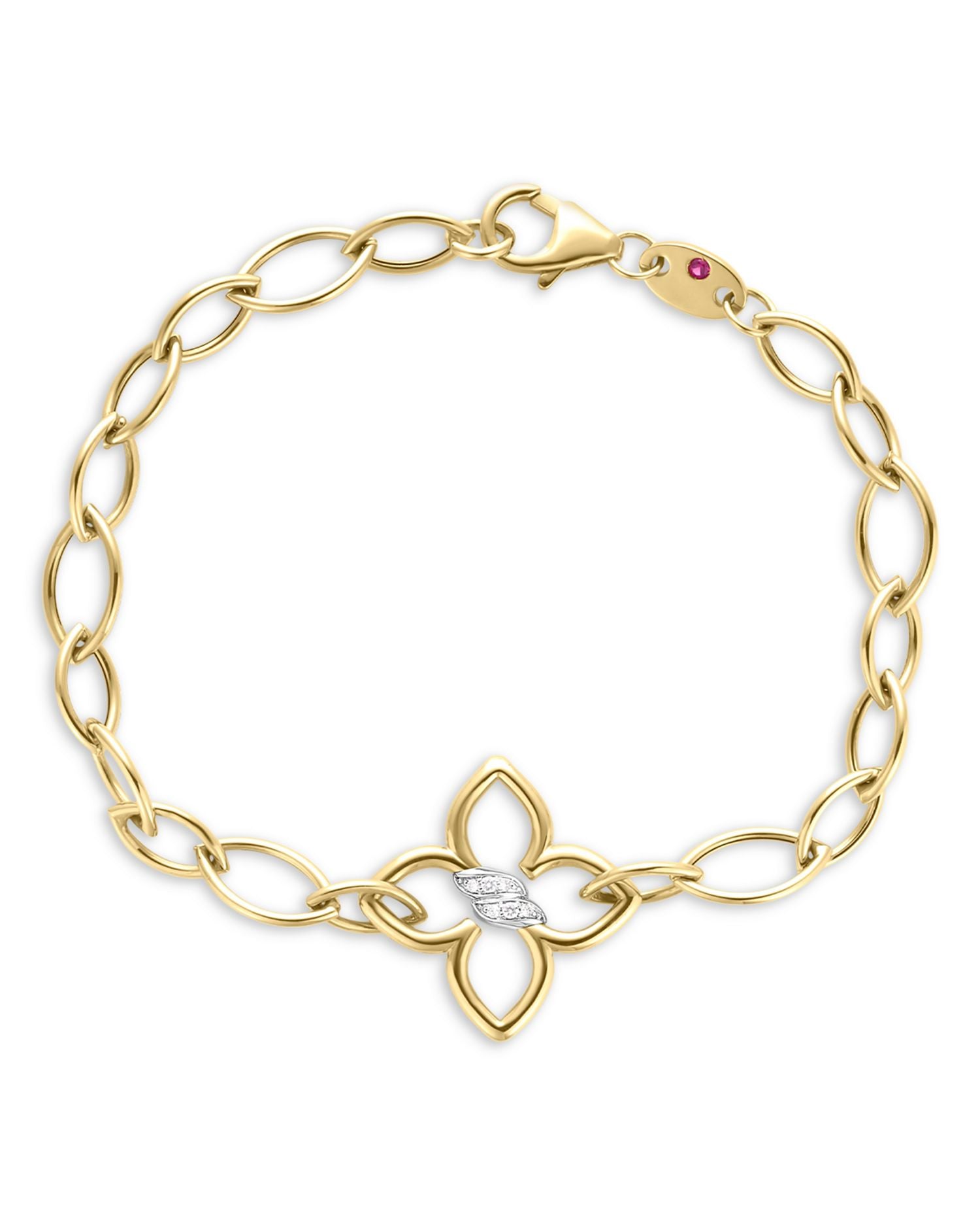 18K White & Yellow Gold Cialoma Diamond Flower Oval Link Bracelet