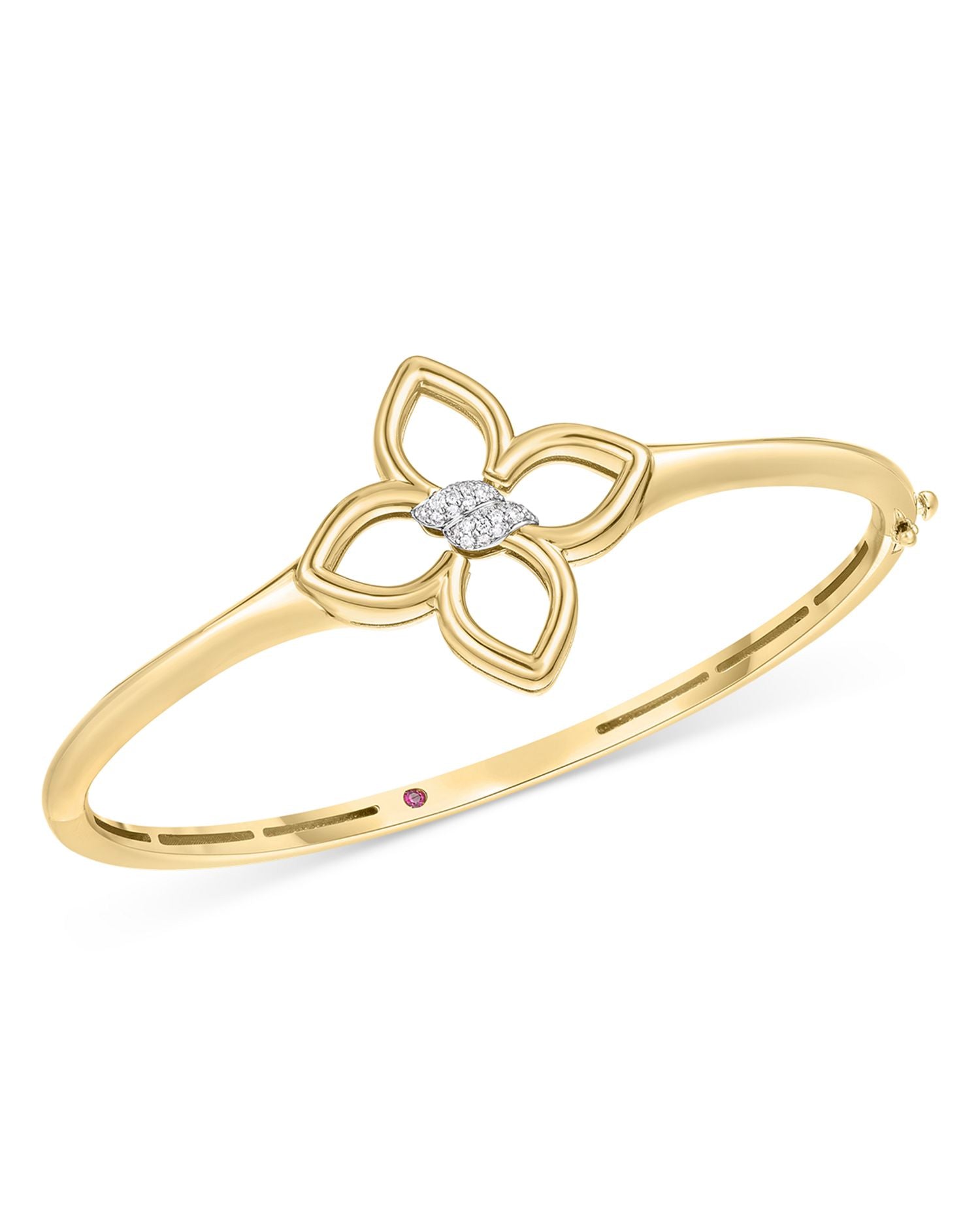 18K White & Yellow Gold Cialoma Diamond Flower Bangle Bracelet