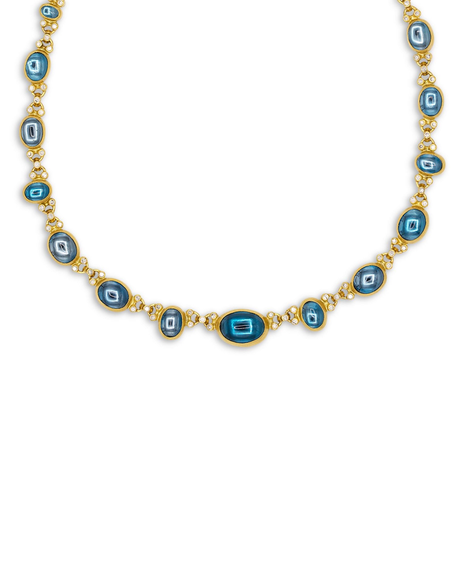 24K Yellow Gold Rune Blue Topaz & Diamond One of a Kind Collar Necklace, 16.5-18.5'